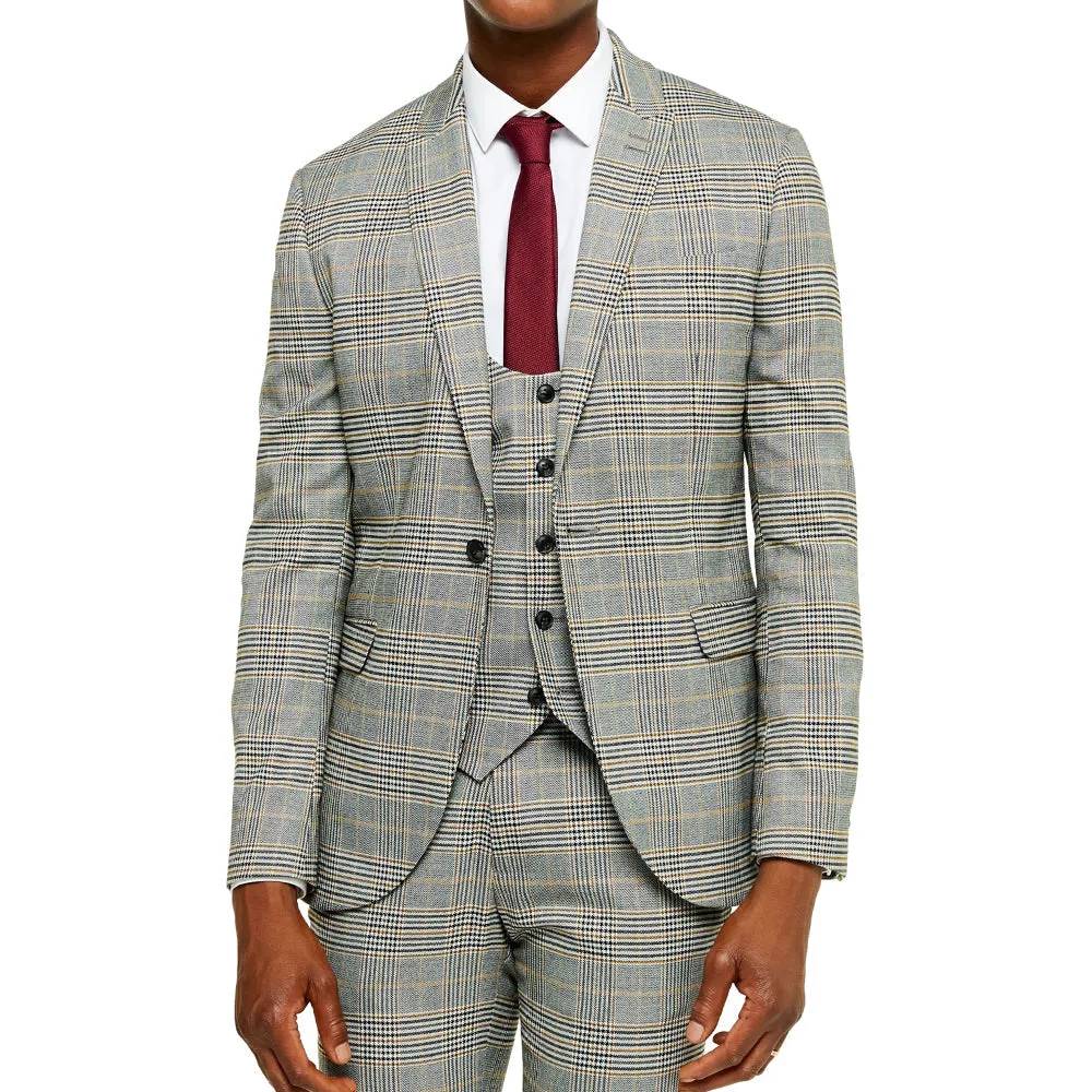 Men's Glen Check Jacket Suit,Grey