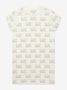 Michael Kors Girls Studded Logo Dress in Ivory