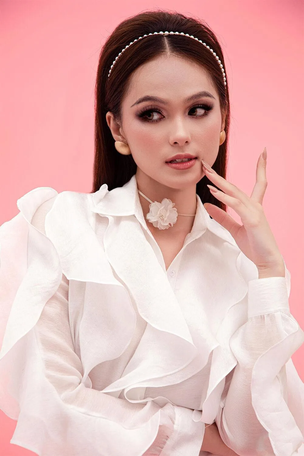 Mila Straight Ruffle Trim Silk Shirt