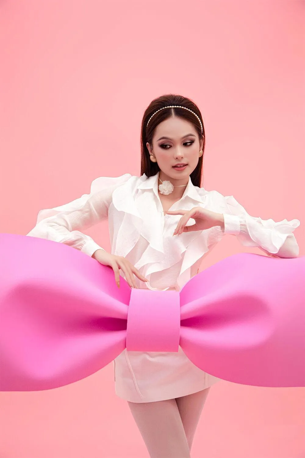 Mila Straight Ruffle Trim Silk Shirt