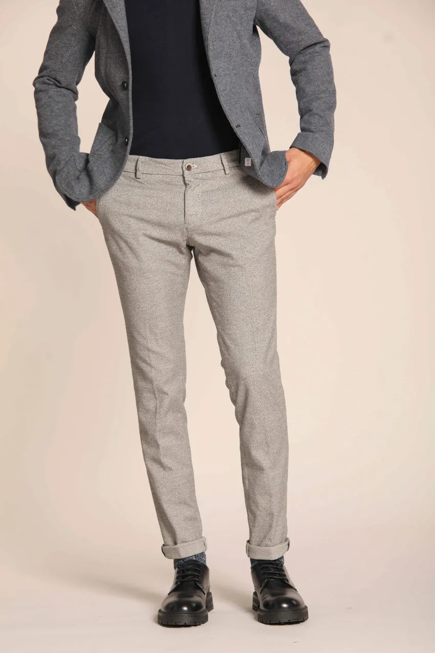 Milano pantalone chino uomo in gabardina stretch con fantasia pied de poule extra slim