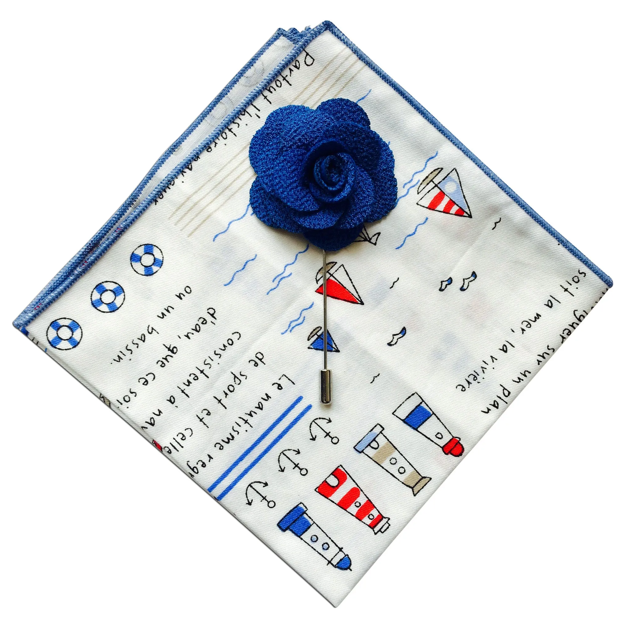 Nautical Pocket Square   Royal Blue Lapel Pin