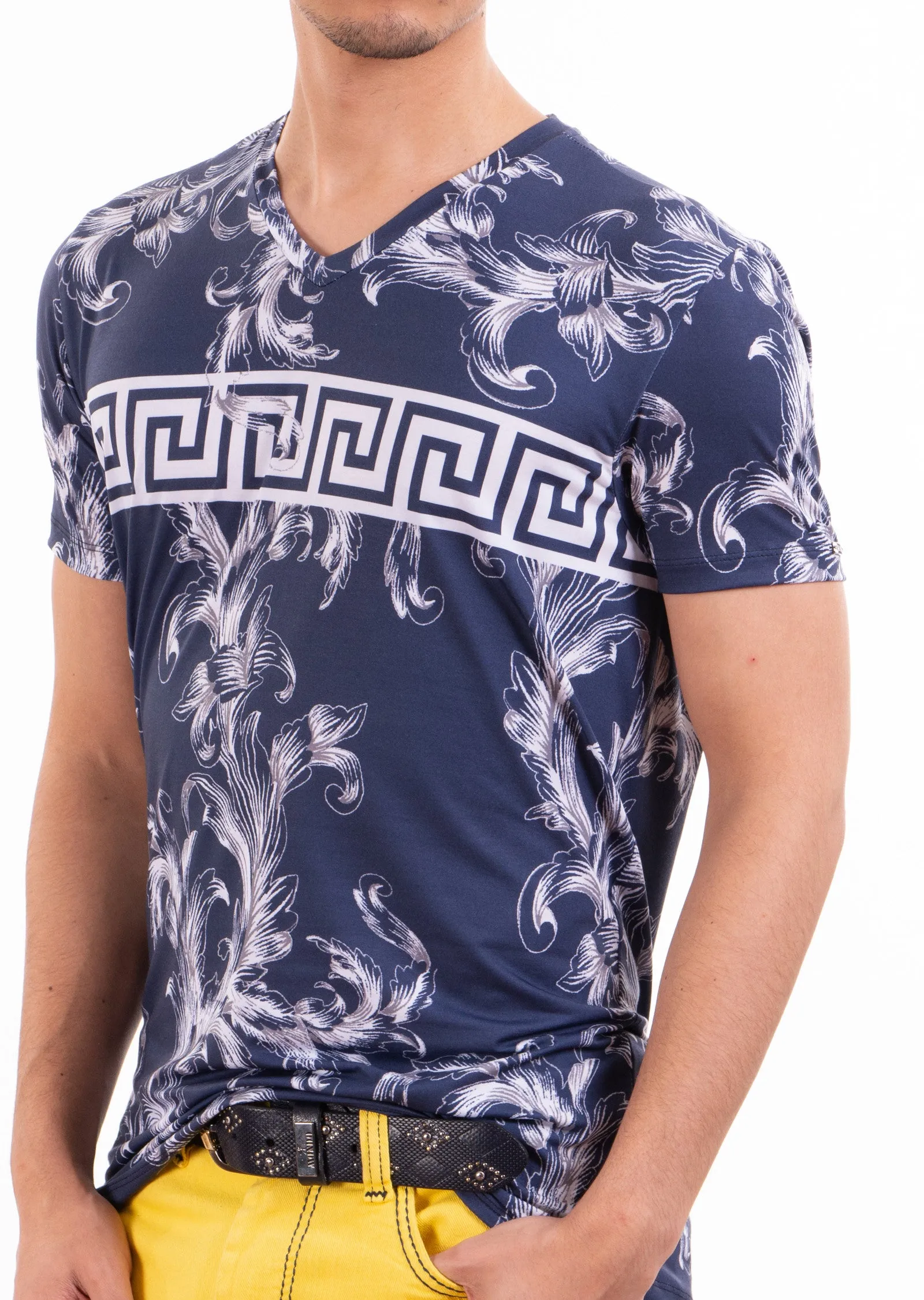 Navy Barocco Meander Print Tee
