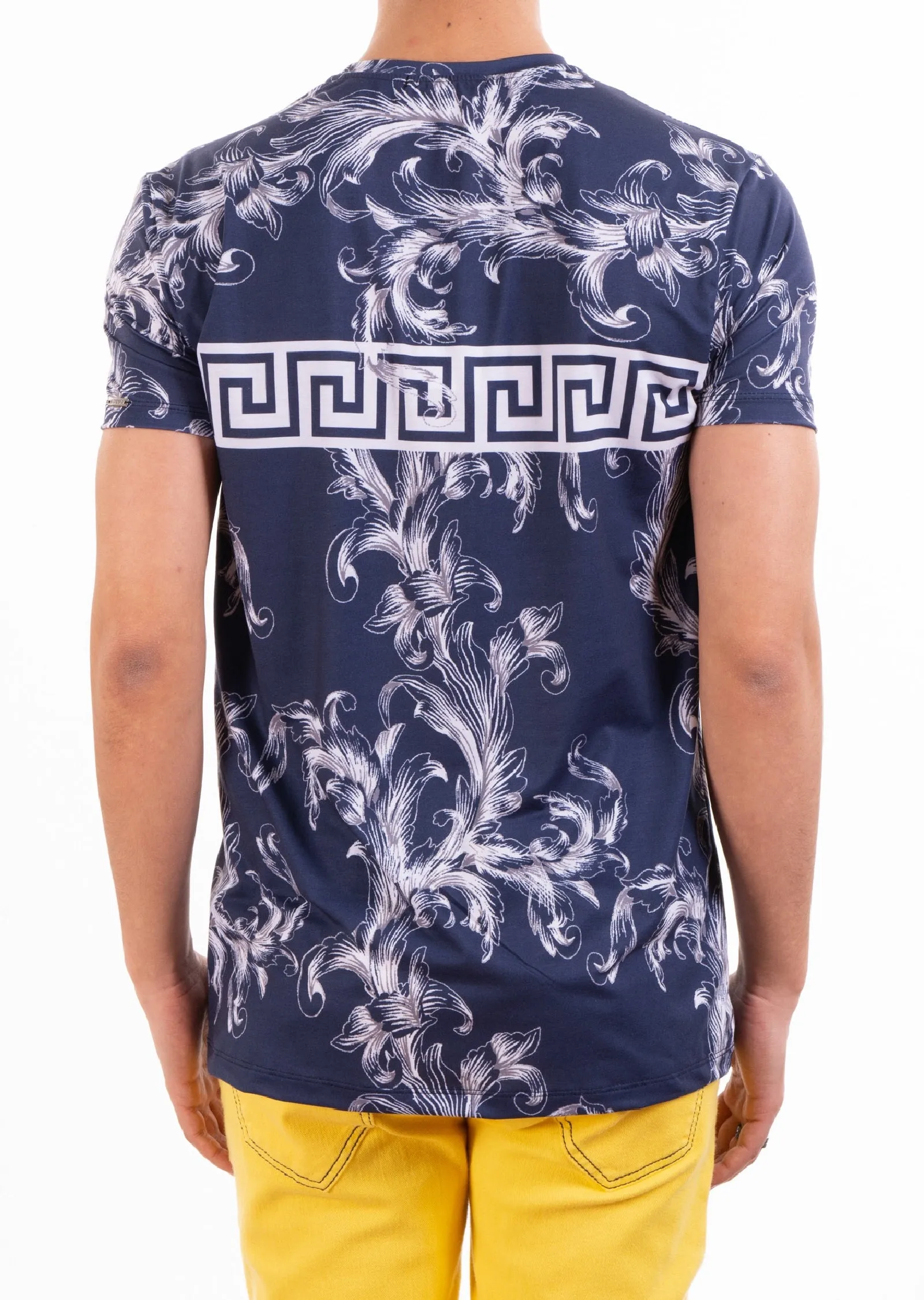 Navy Barocco Meander Print Tee