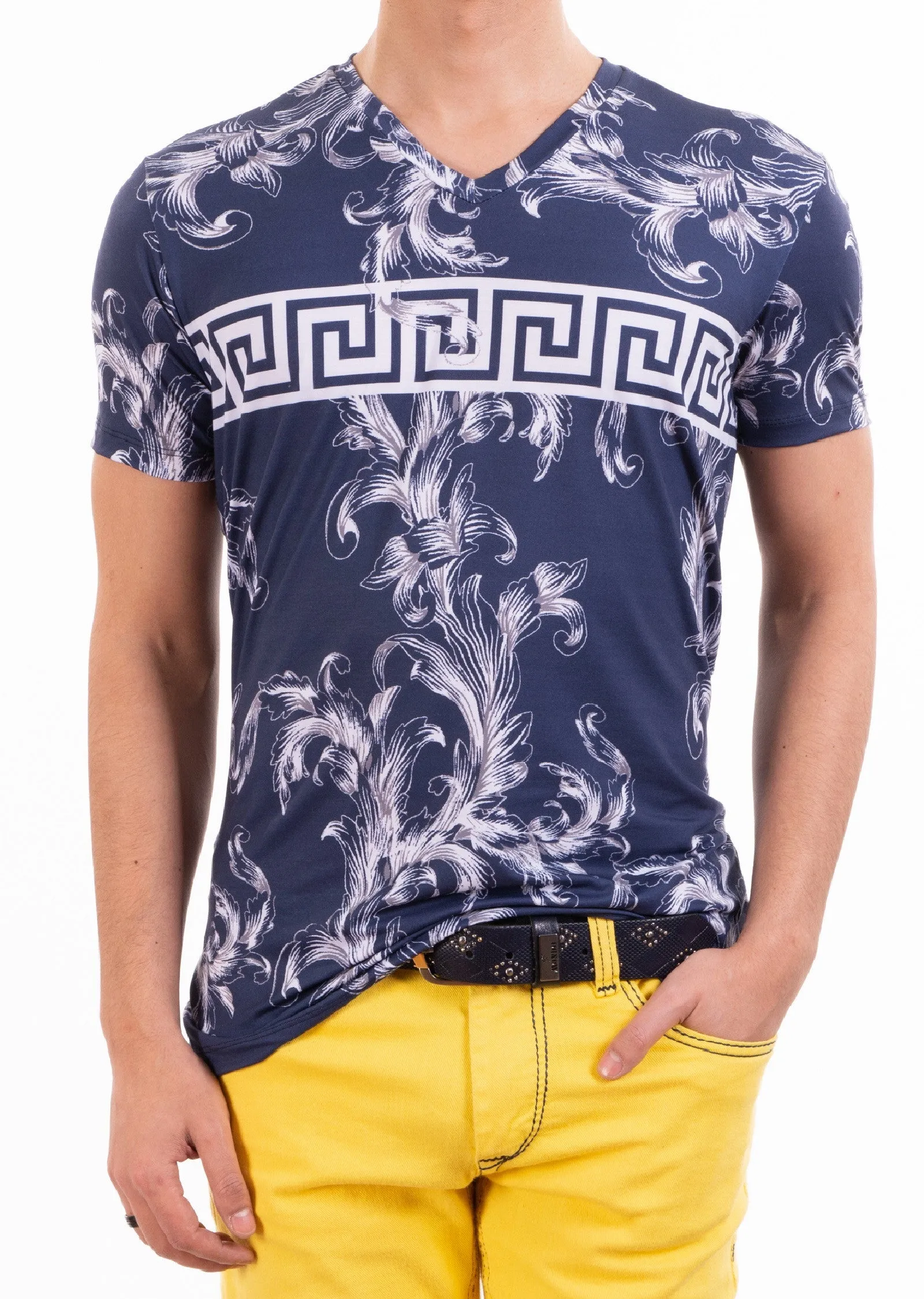 Navy Barocco Meander Print Tee