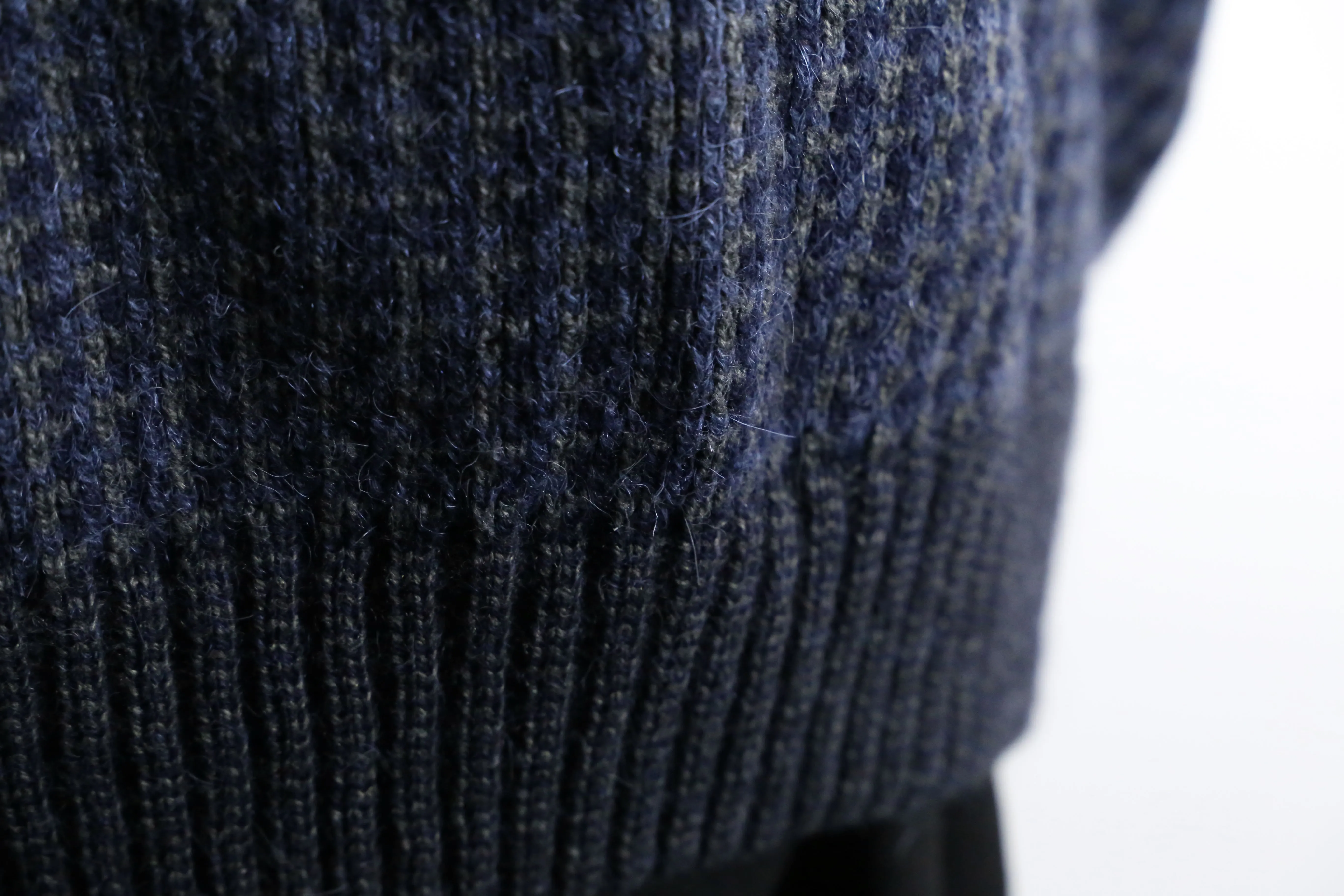 navy woven pattern loose knit jacket