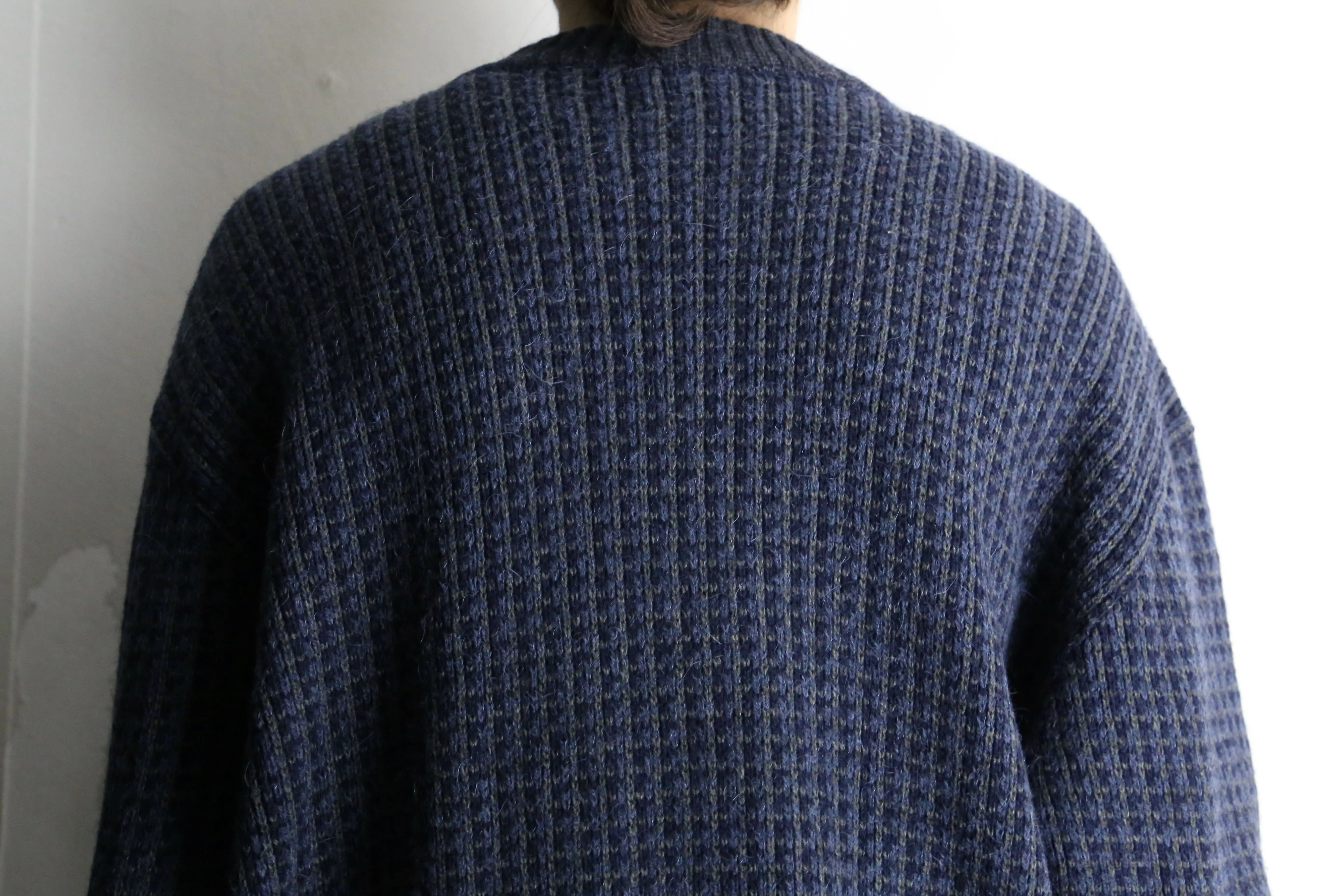 navy woven pattern loose knit jacket