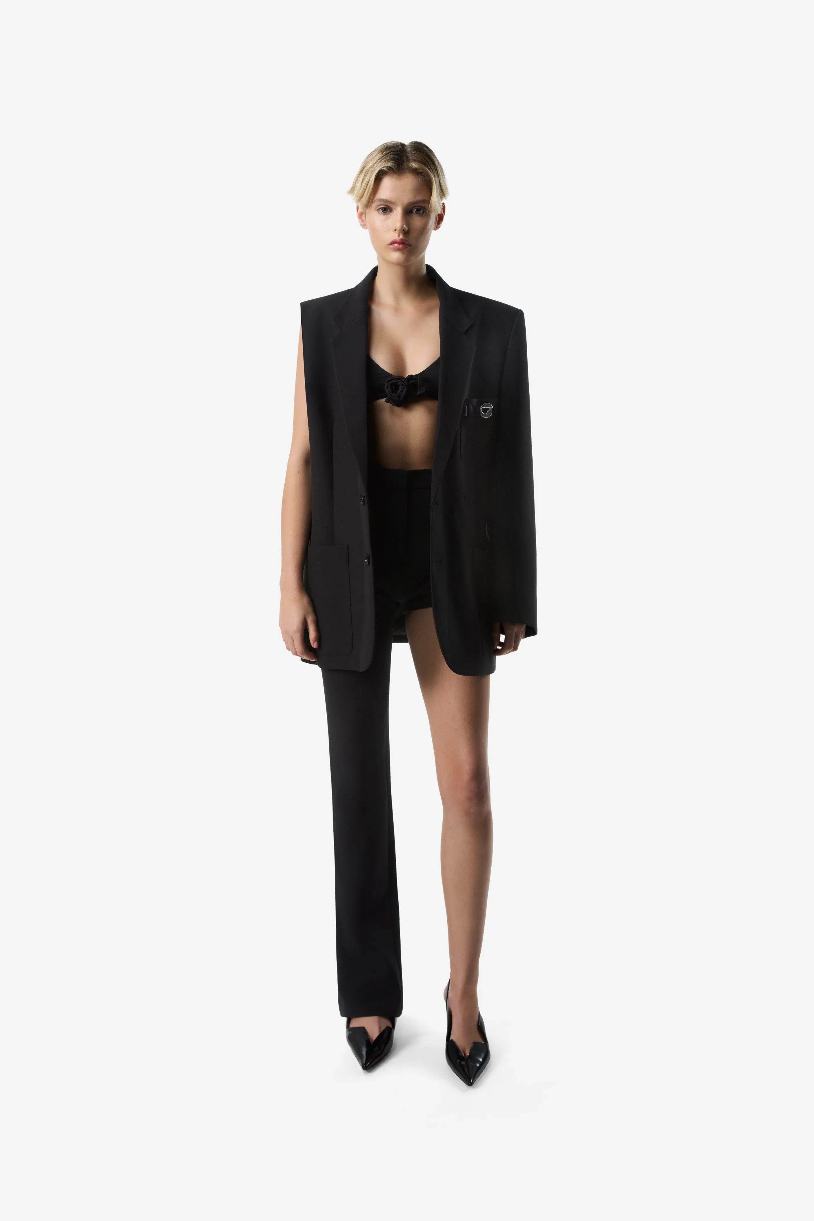 One-Arm Belted Pocket Tailored Jacket