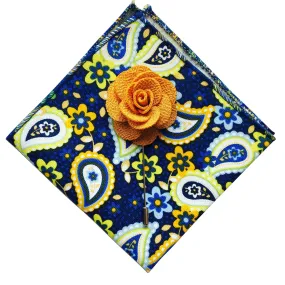 Paisley Pocket Square   Yellow Lapel Pin