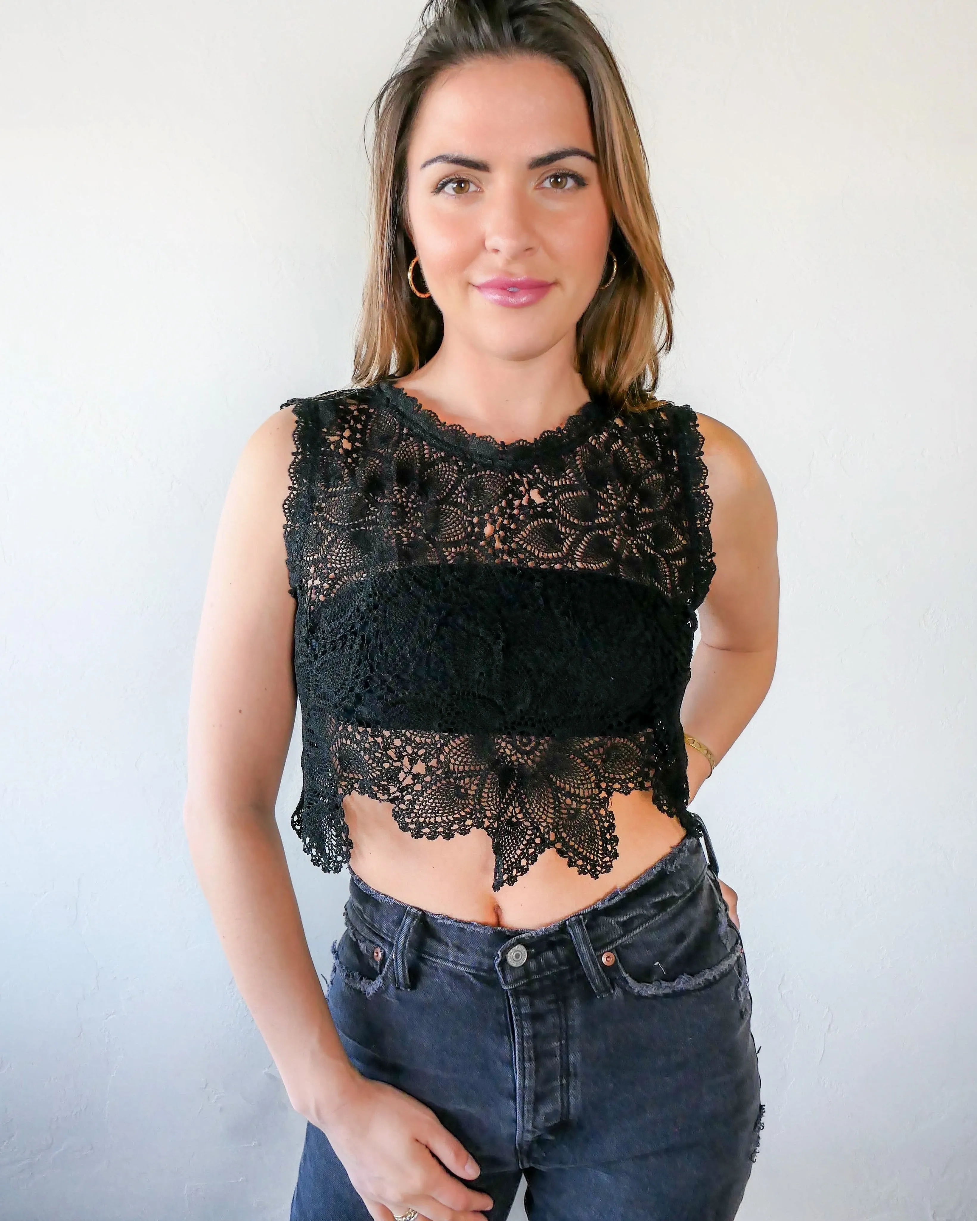 Peace Lotus Crop Tank Top in Natural