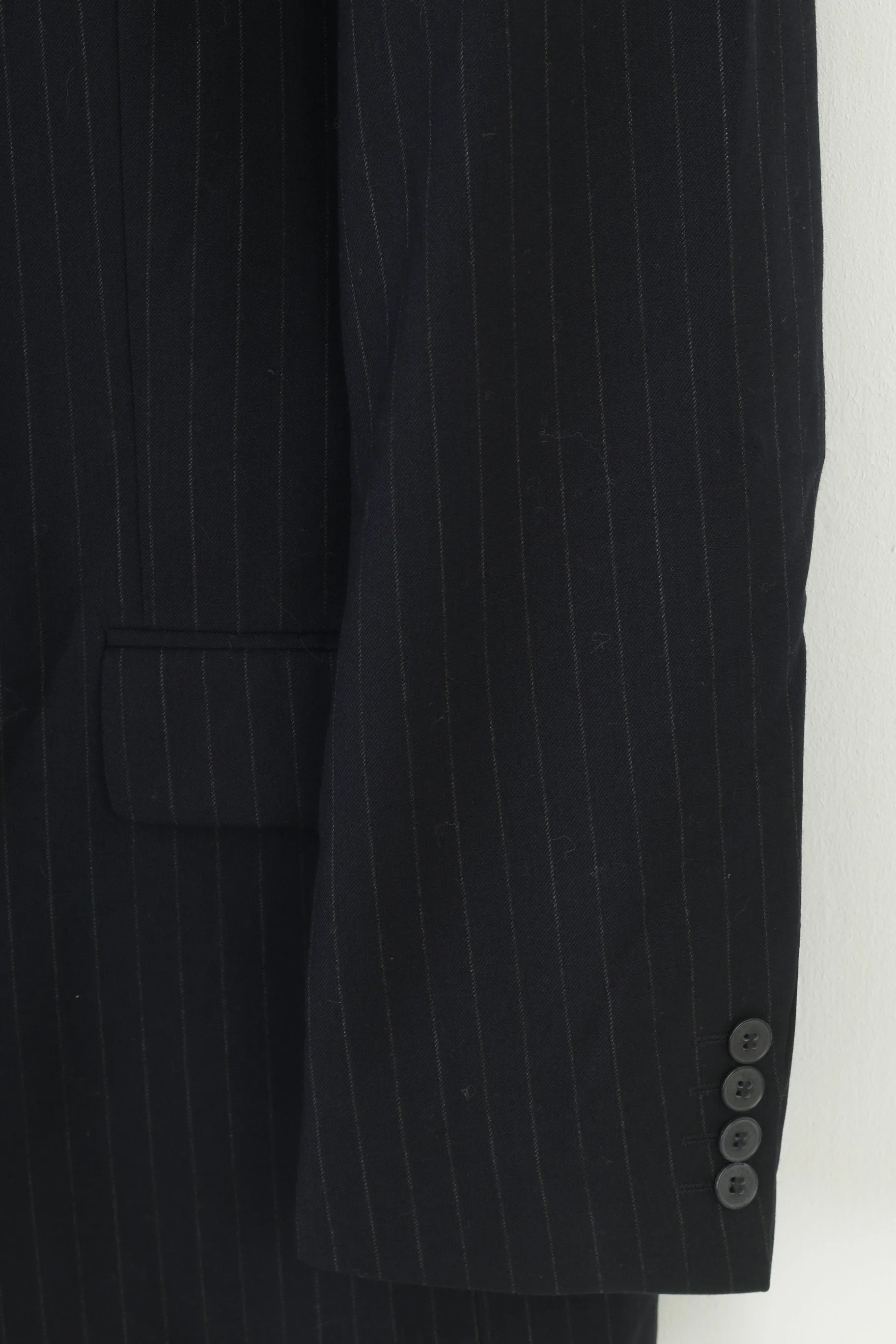 Pierre Cardin Men 44 54  Blazer Vintage Long Navy Striped Wool Single Breasted Jacket