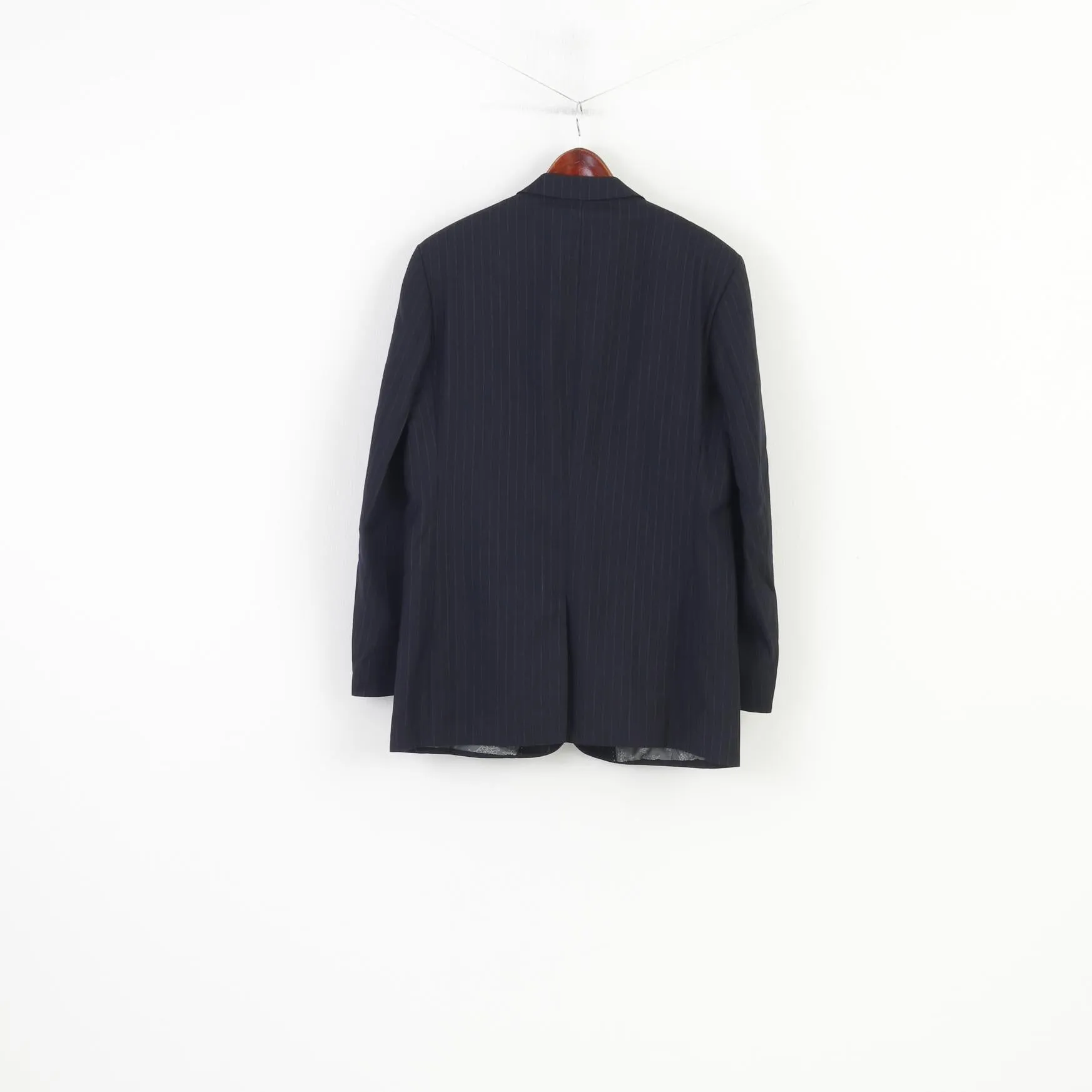 Pierre Cardin Men 44 54  Blazer Vintage Long Navy Striped Wool Single Breasted Jacket