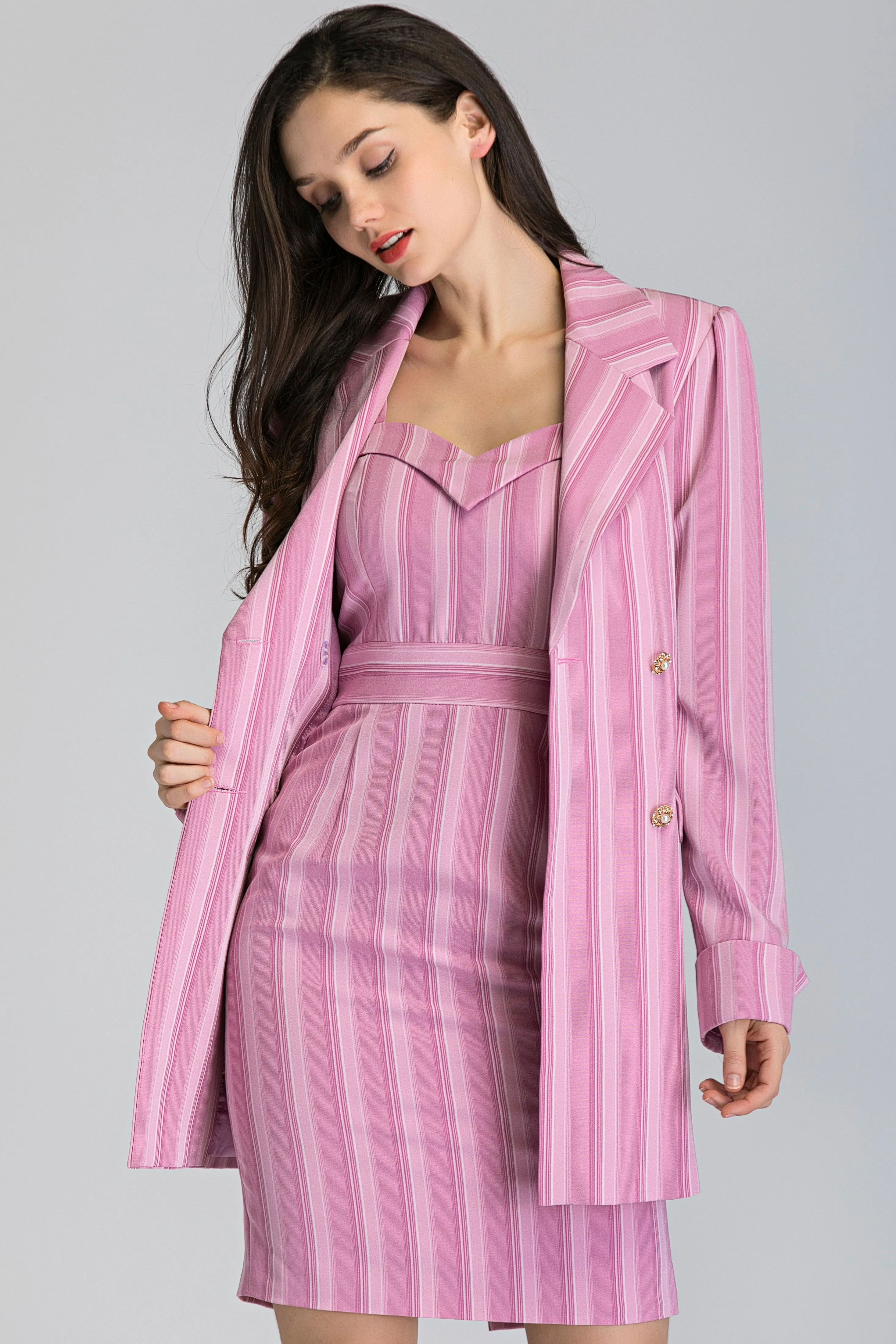 Pink Stripe Dress and Blazer Set
