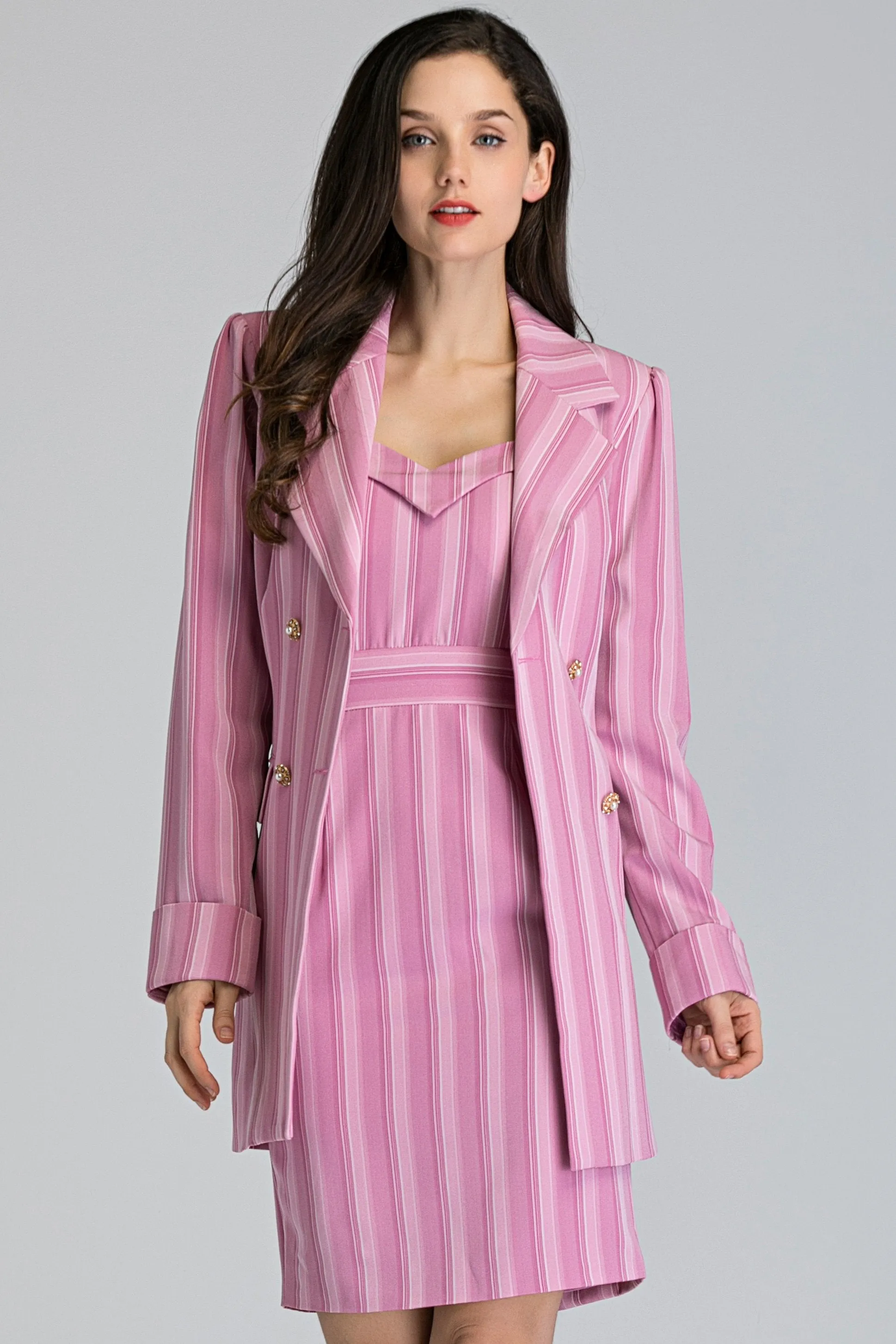 Pink Stripe Dress and Blazer Set