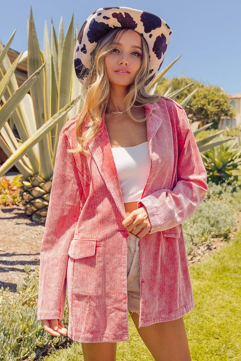 Pink Trendy Button Up Long Sleeve Blazer