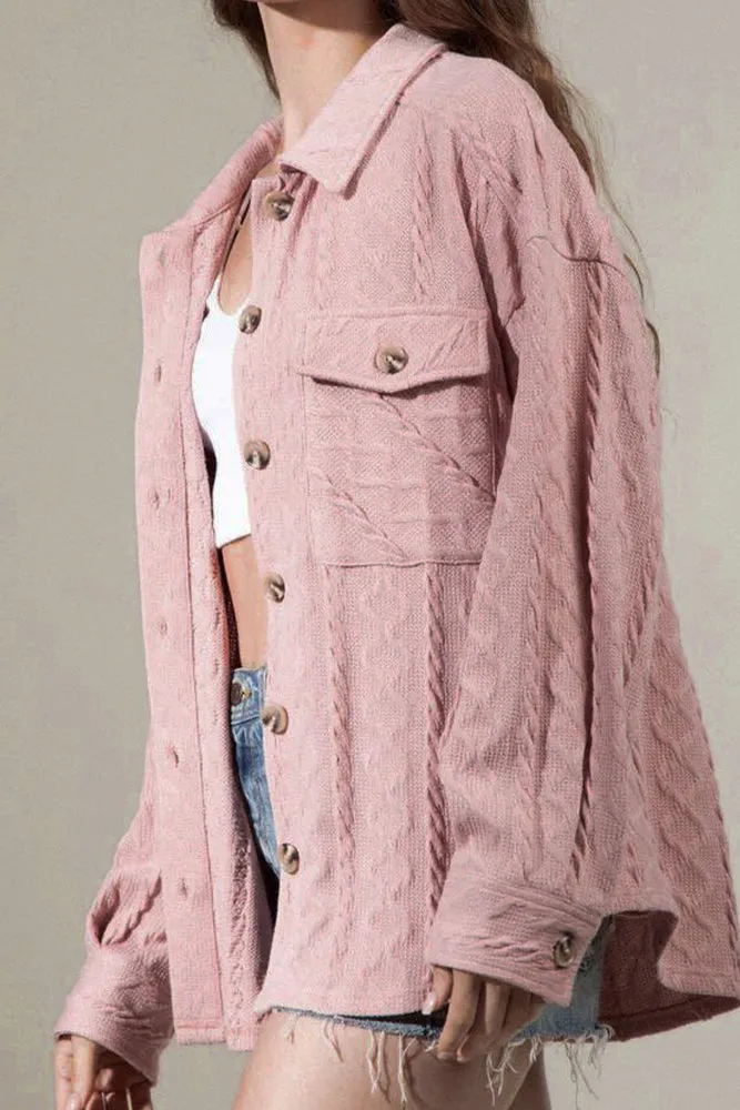 Plain Button Up Cable Knit Coat with Winter Outfits Pockets