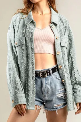 Plain Button Up Cable Knit Coat with Winter Outfits Pockets