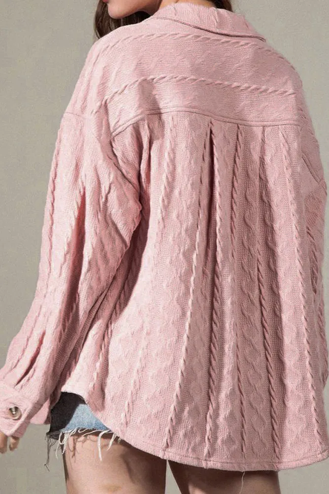 Plain Button Up Cable Knit Coat with Winter Outfits Pockets