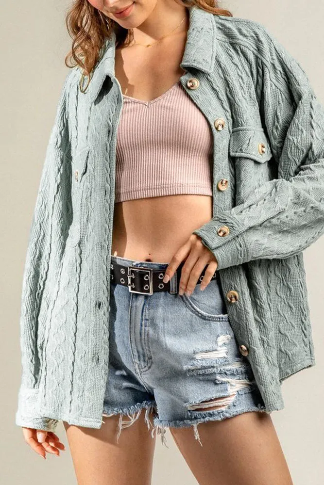 Plain Button Up Cable Knit Coat with Winter Outfits Pockets