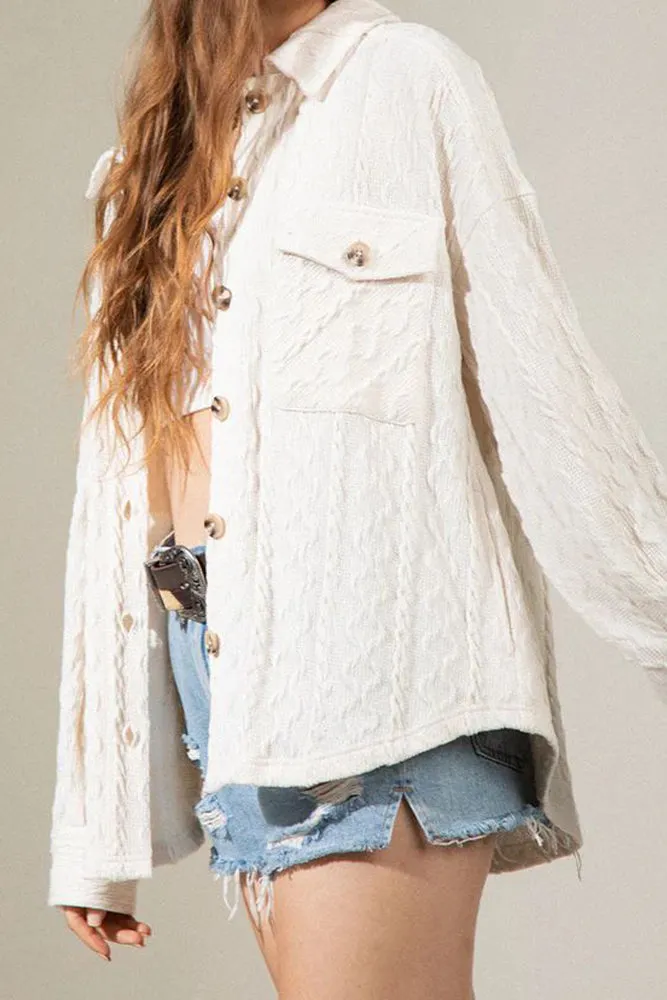 Plain Button Up Cable Knit Coat with Winter Outfits Pockets