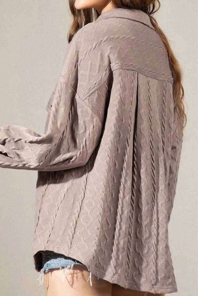 Plain Button Up Cable Knit Coat with Winter Outfits Pockets