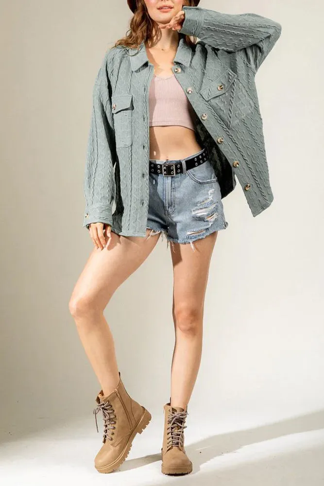 Plain Button Up Cable Knit Coat with Winter Outfits Pockets
