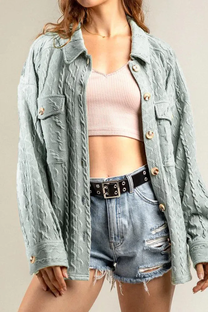 Plain Button Up Cable Knit Coat with Winter Outfits Pockets