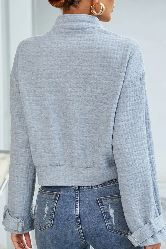Plain Drawstring Pockets Zipper Short Jacket