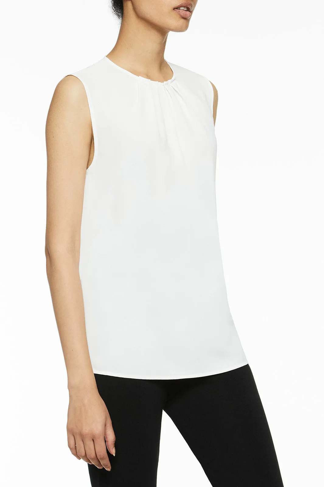 Pleat Neck Crepe de Chine Blouse