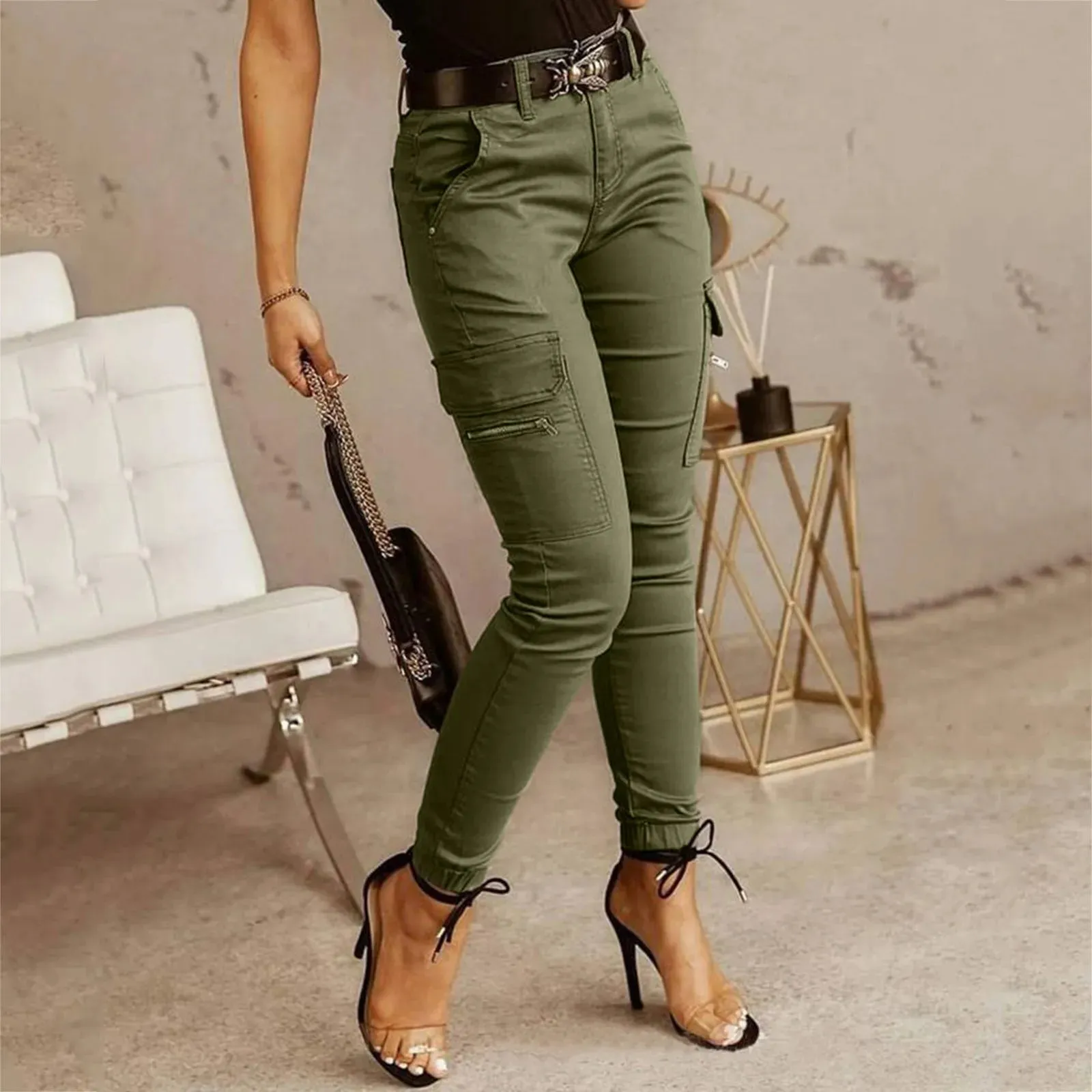 Plus Size High-Waist Cargo Pants: Stylish Wide Leg Design with Zipper Pockets