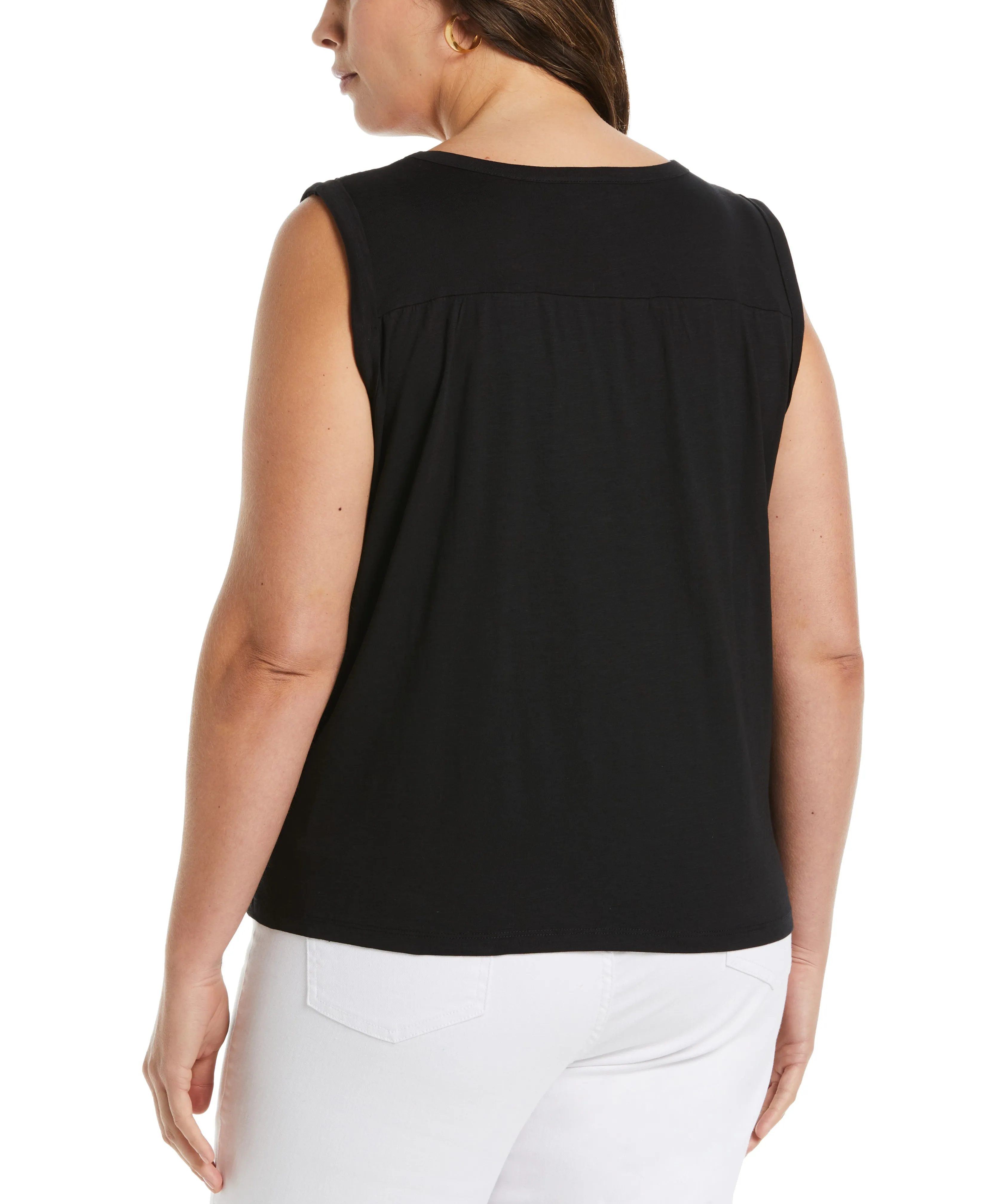 Plus Size Solid Smocked V-neck Top