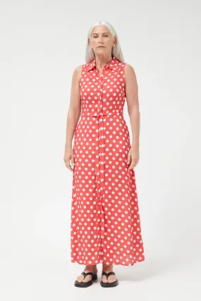 Polka Dots Red Midi Shirt Dress