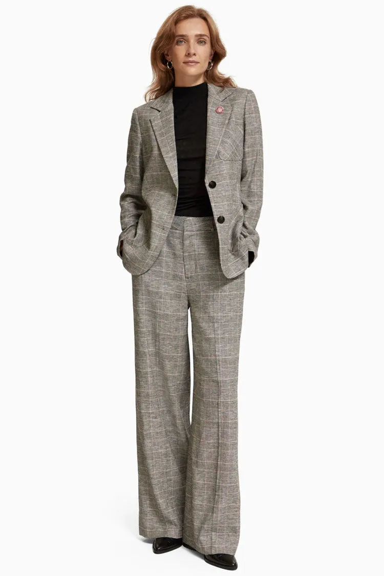 Prince of Wales Check High Rise Wide Leg Pant