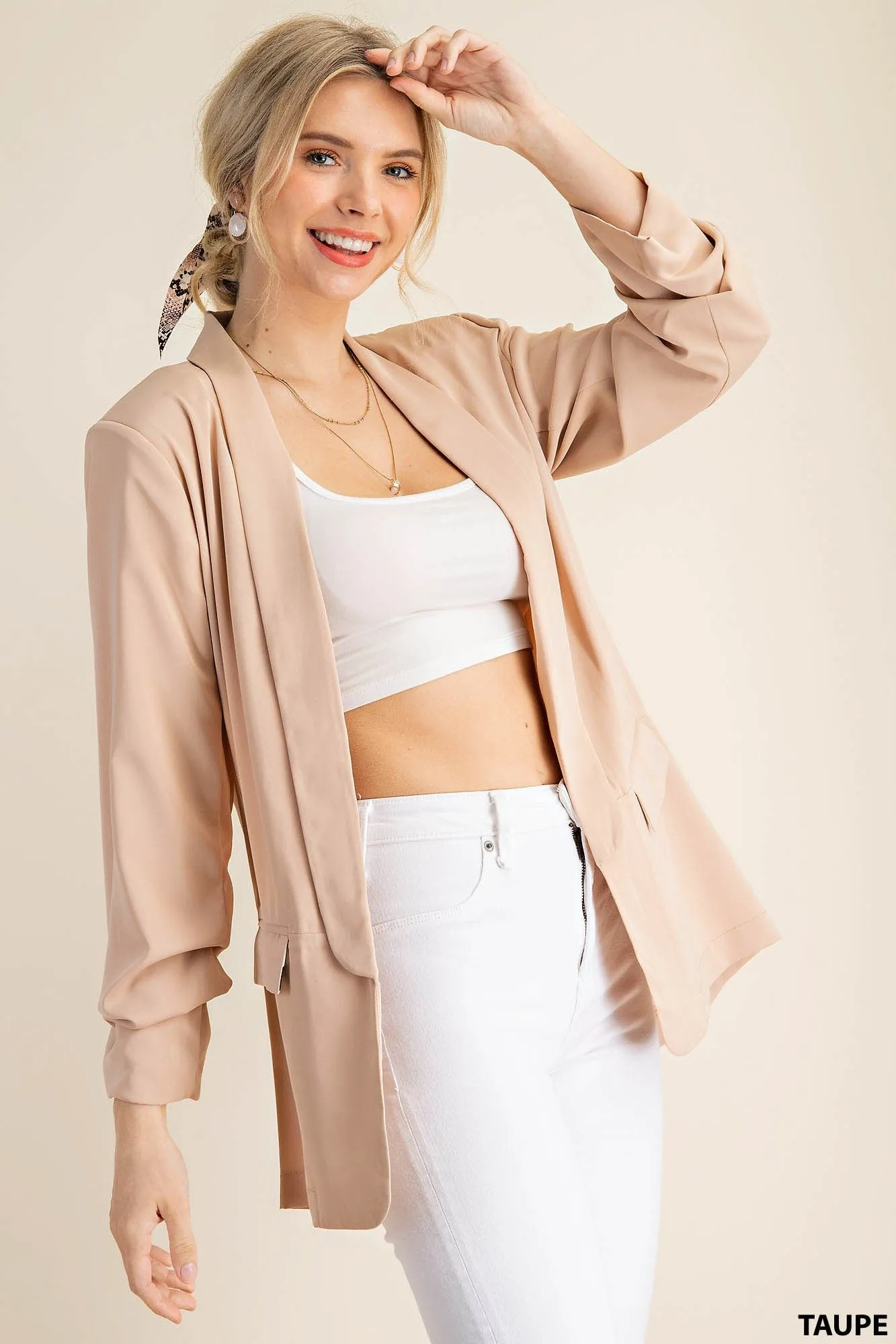 PRINTED LINED OPEN BLAZER