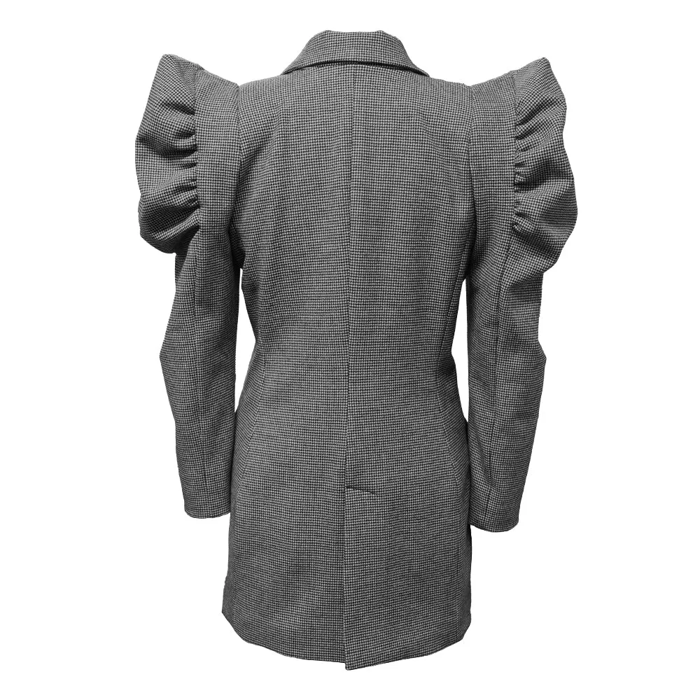 Puff sleeve tailored houndstooth blazer