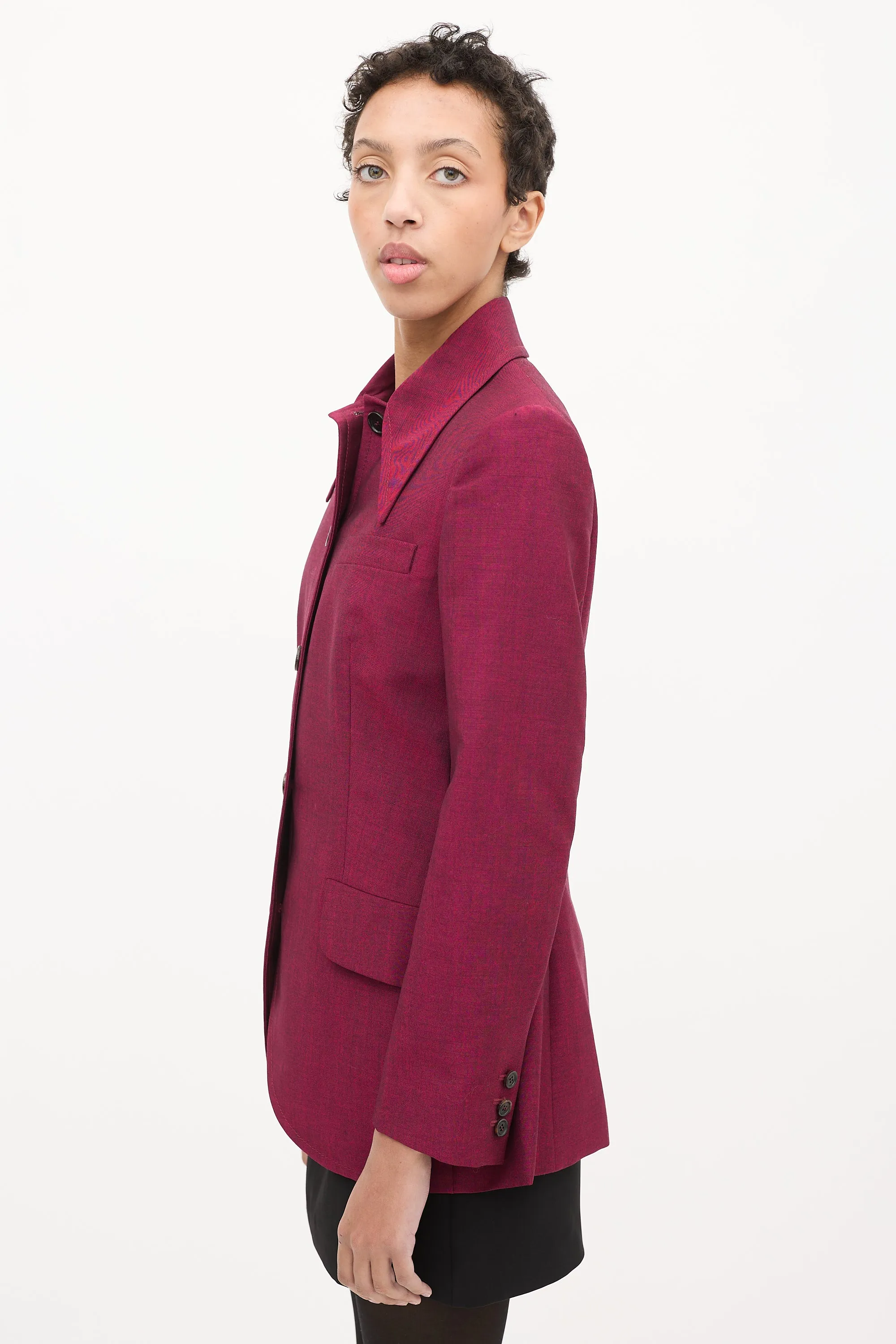 Purple Mohair & Wool Point Collar Blazer