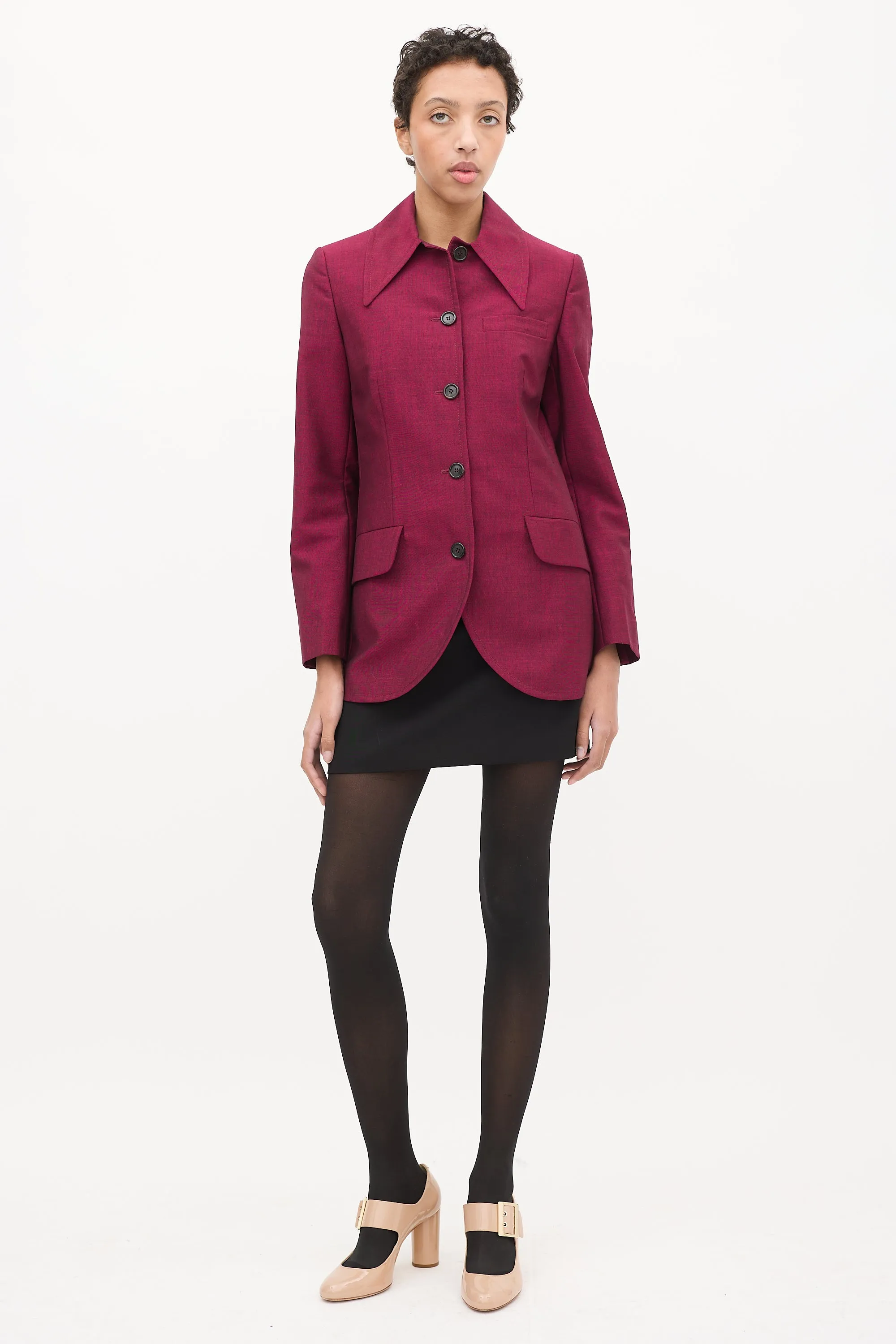 Purple Mohair & Wool Point Collar Blazer