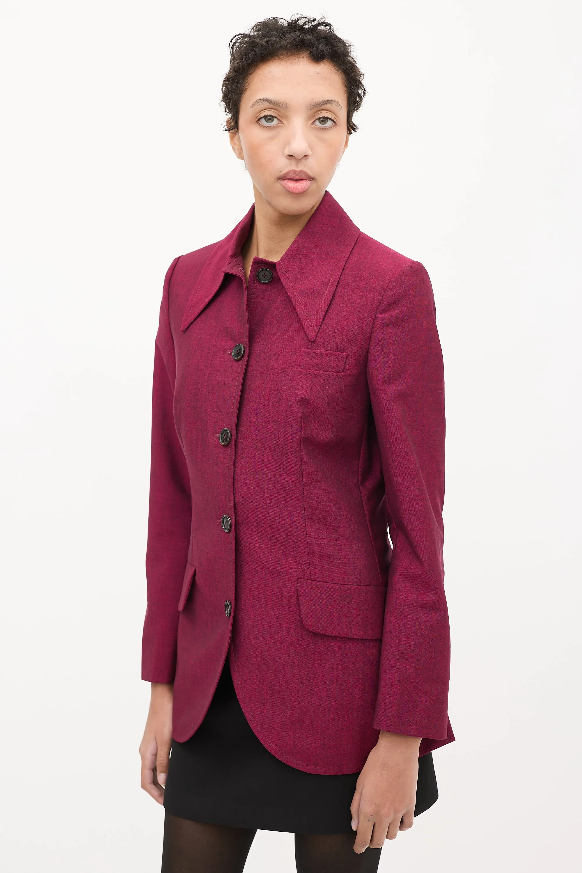 Purple Mohair & Wool Point Collar Blazer