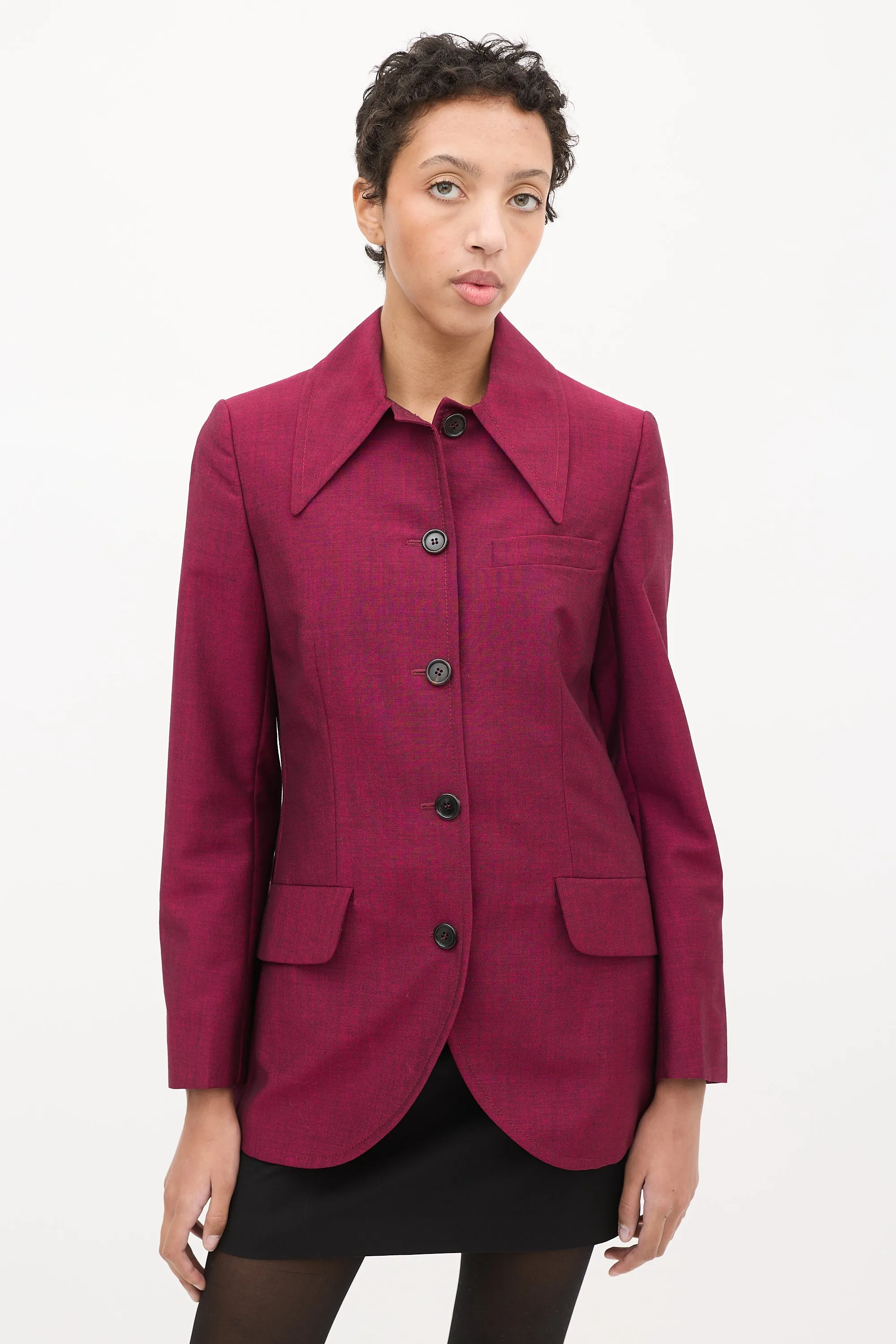 Purple Mohair & Wool Point Collar Blazer