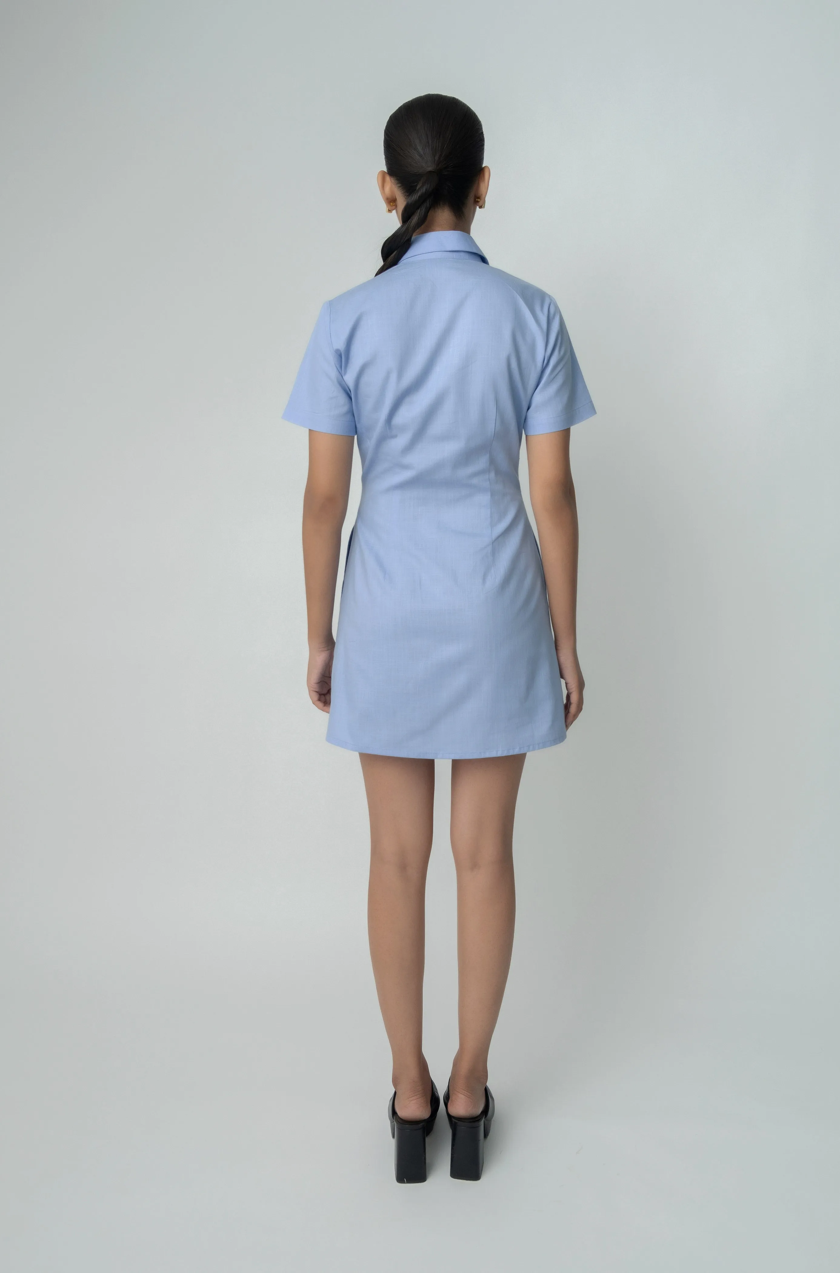 Qua Light Blue Zip-up Mini Dress