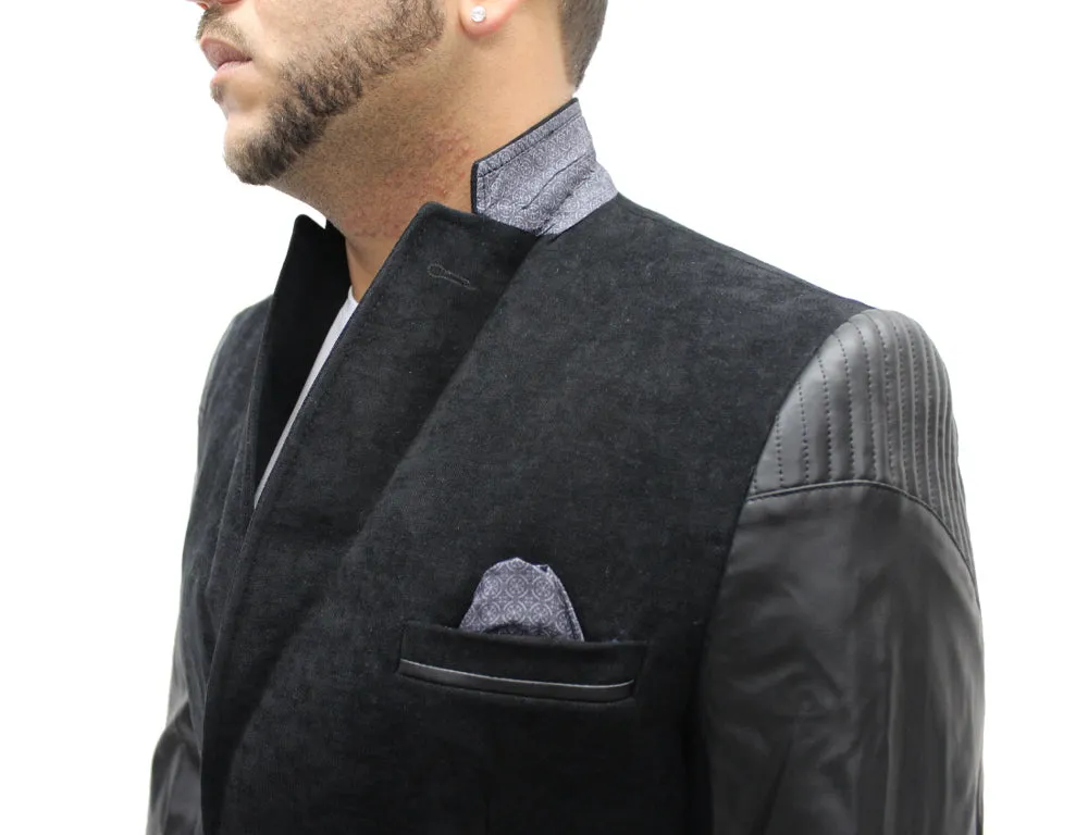 "Vegas" Black Blazer With Leather Details On Sleeve