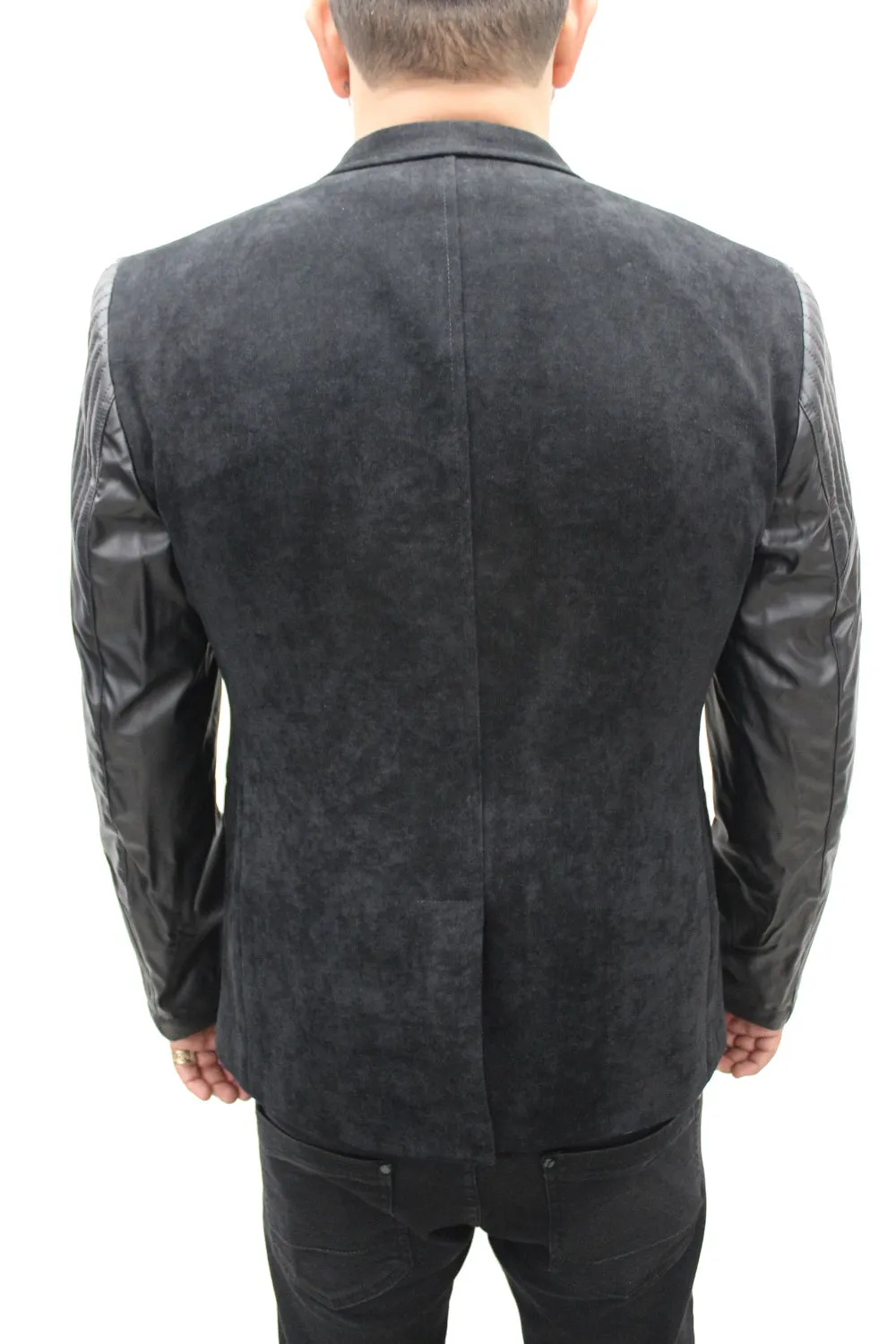 "Vegas" Black Blazer With Leather Details On Sleeve