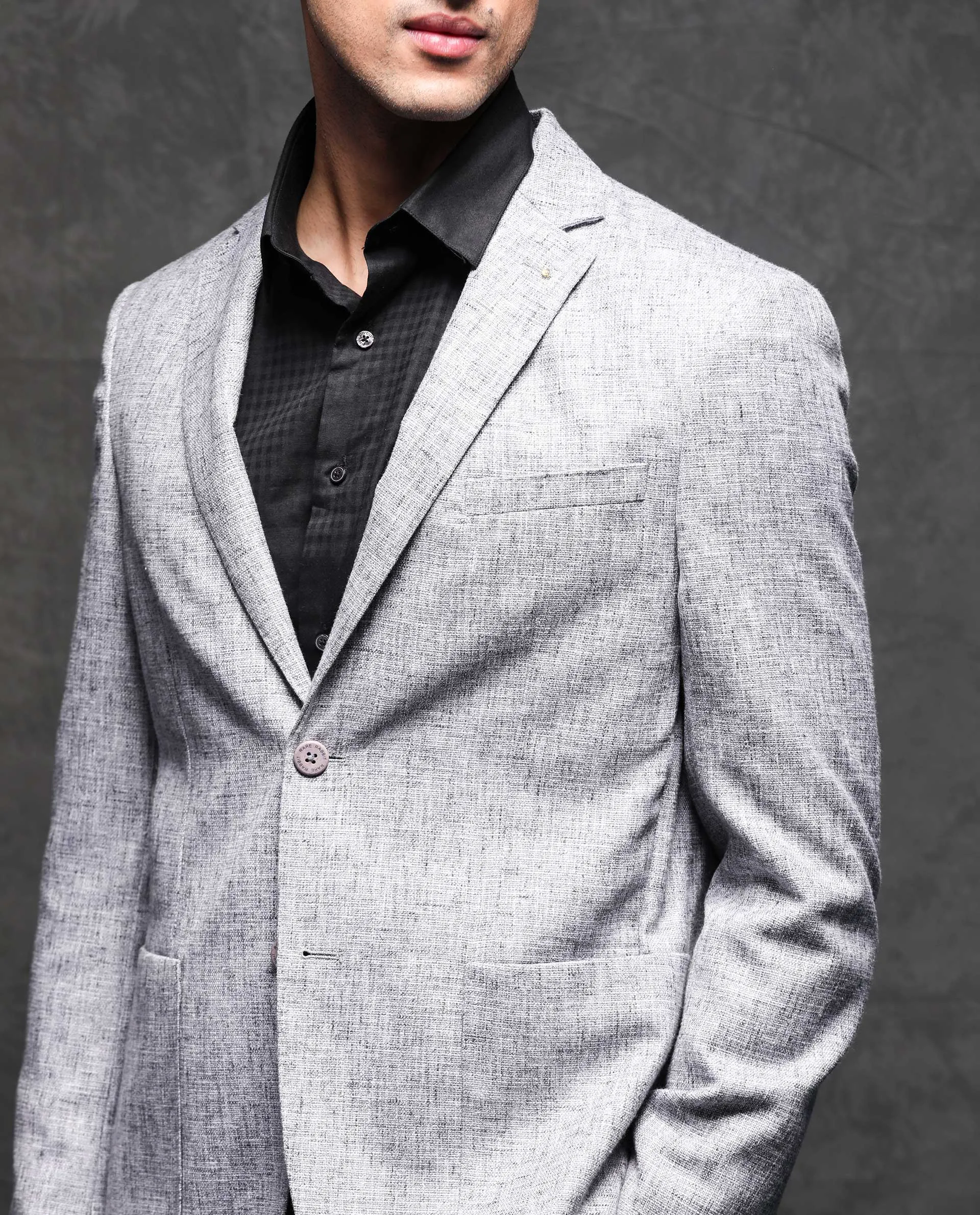 Rare Rabbit Men's Drew Grey Polyester Viscose Fabric Notch Lapel Single Breasted Tailored Fit Textured Blazer