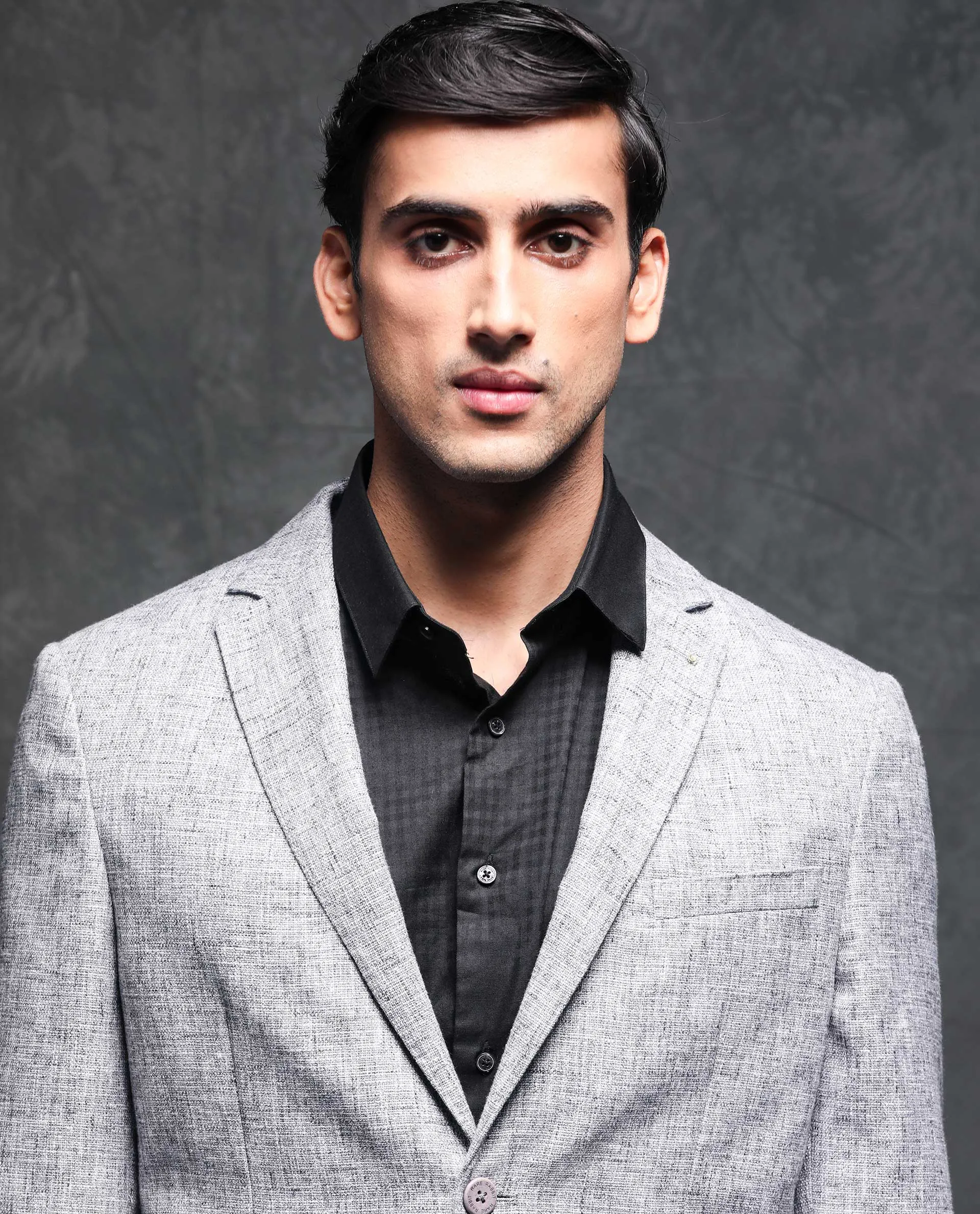 Rare Rabbit Men's Drew Grey Polyester Viscose Fabric Notch Lapel Single Breasted Tailored Fit Textured Blazer