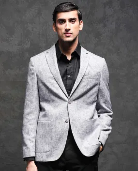 Rare Rabbit Men's Drew Grey Polyester Viscose Fabric Notch Lapel Single Breasted Tailored Fit Textured Blazer