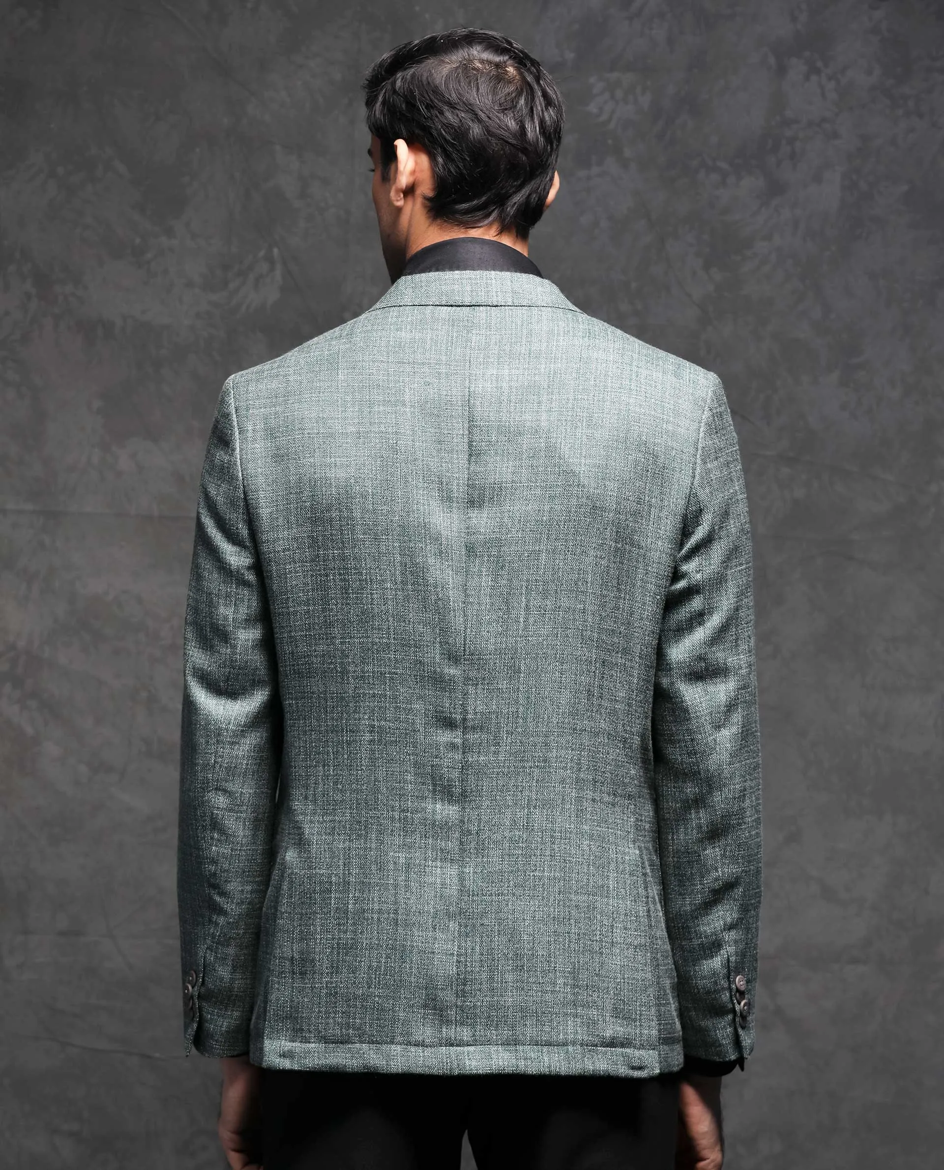 Rare Rabbit Men's Drew Olive Polyester Viscose Fabric Notch Lapel Single Breasted Tailored Fit Textured Blazer