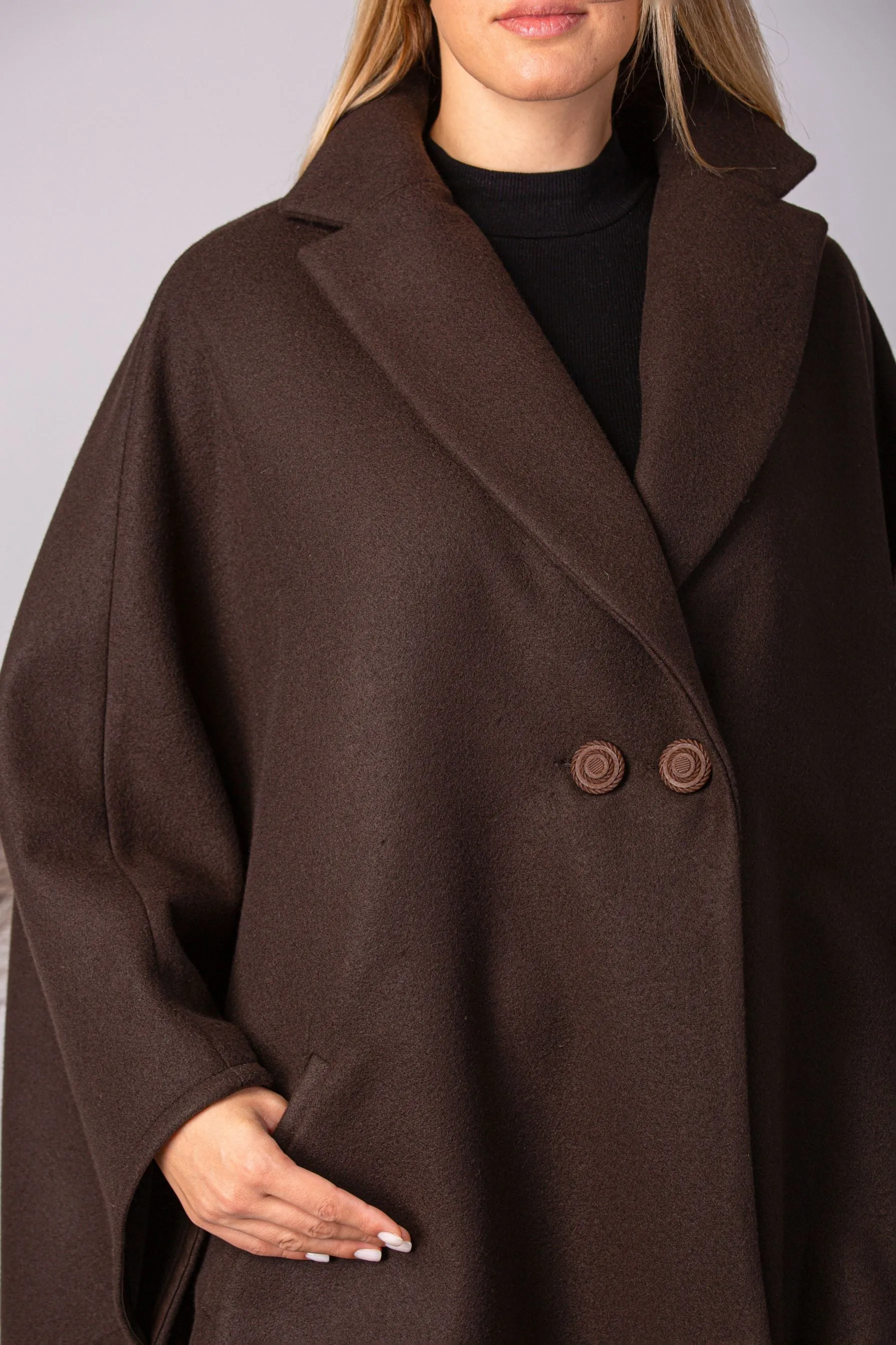 Raspberry Collared Loose Cape Coat