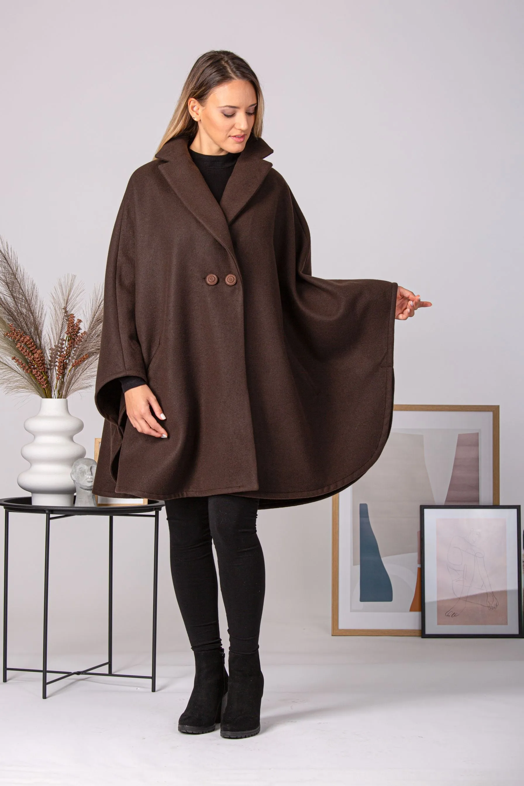 Raspberry Collared Loose Cape Coat