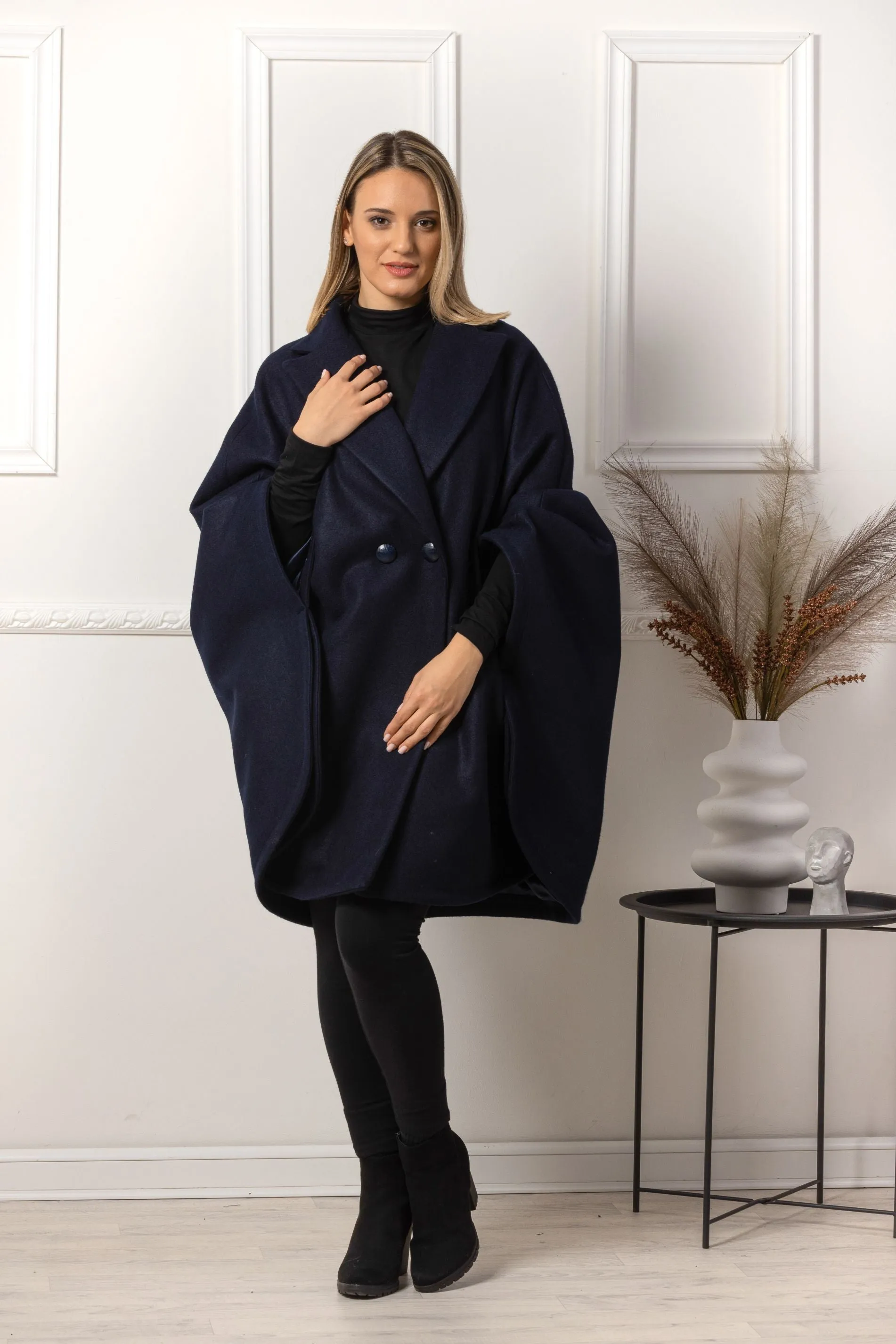Raspberry Collared Loose Cape Coat