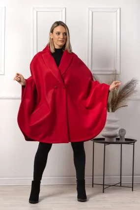 Raspberry Collared Loose Cape Coat
